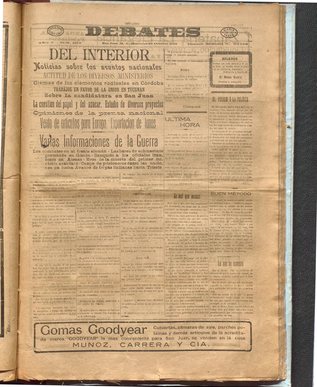Portada · Diario Debates del 25 de octubre de 1916
