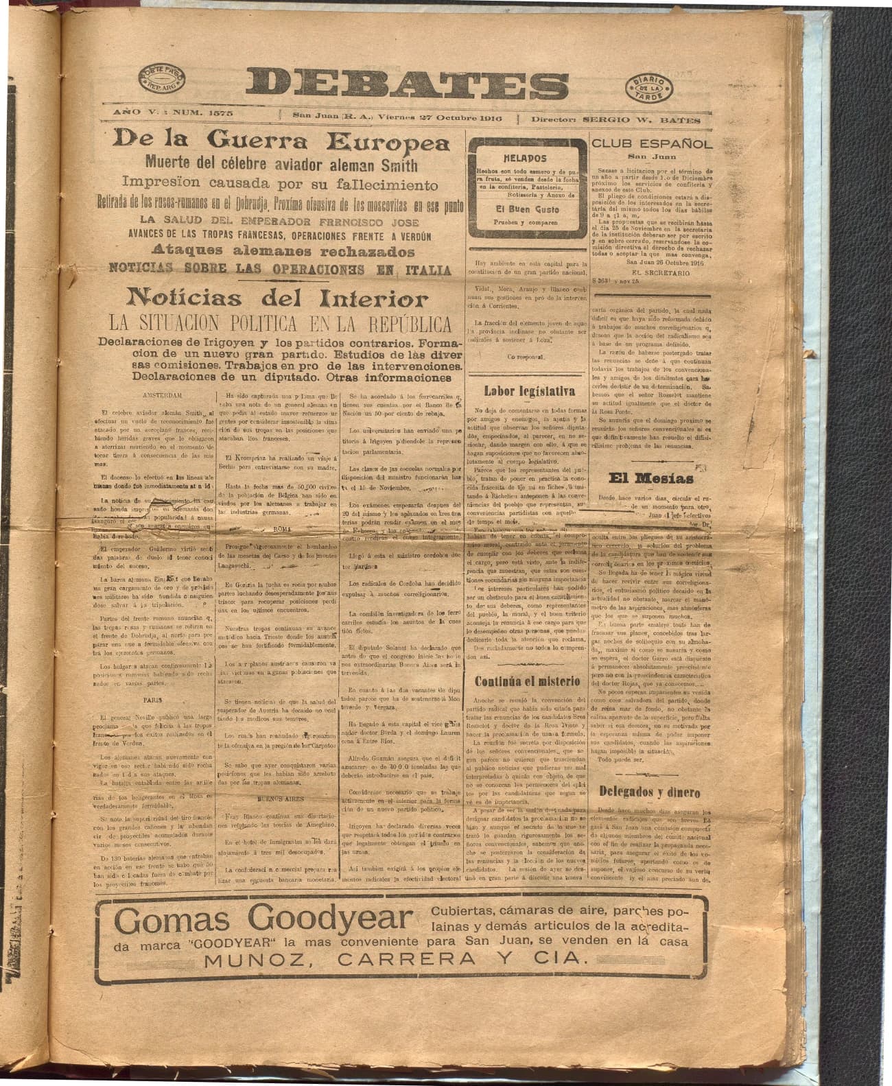 Portada · Diario Debates del 27 de octubre de 1916