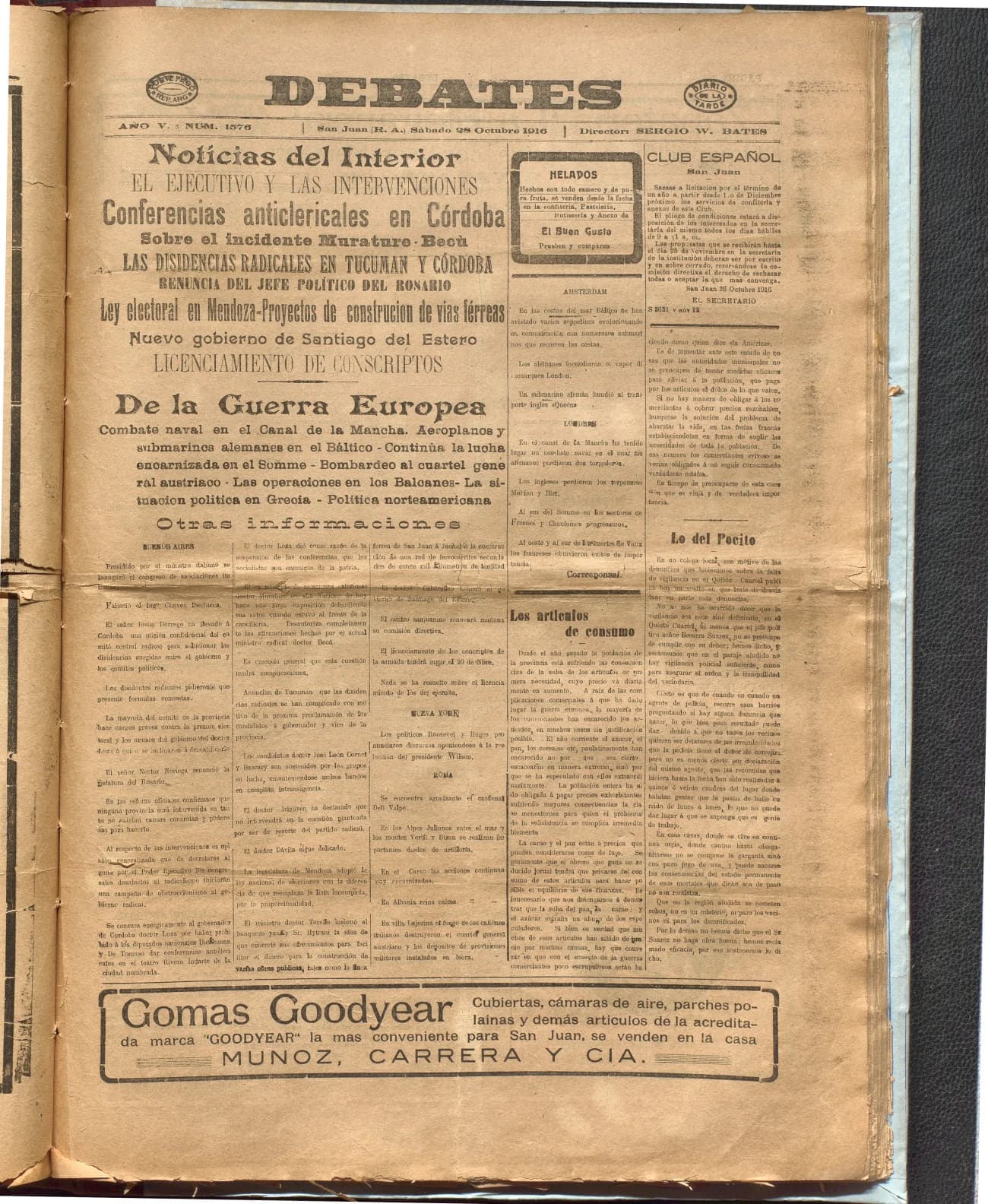 Portada · Diario Debates del 28 de octubre de 1916