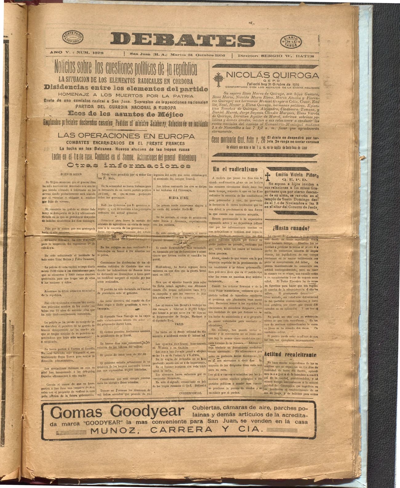 Portada · Diario Debates del 31 de octubre de 1916