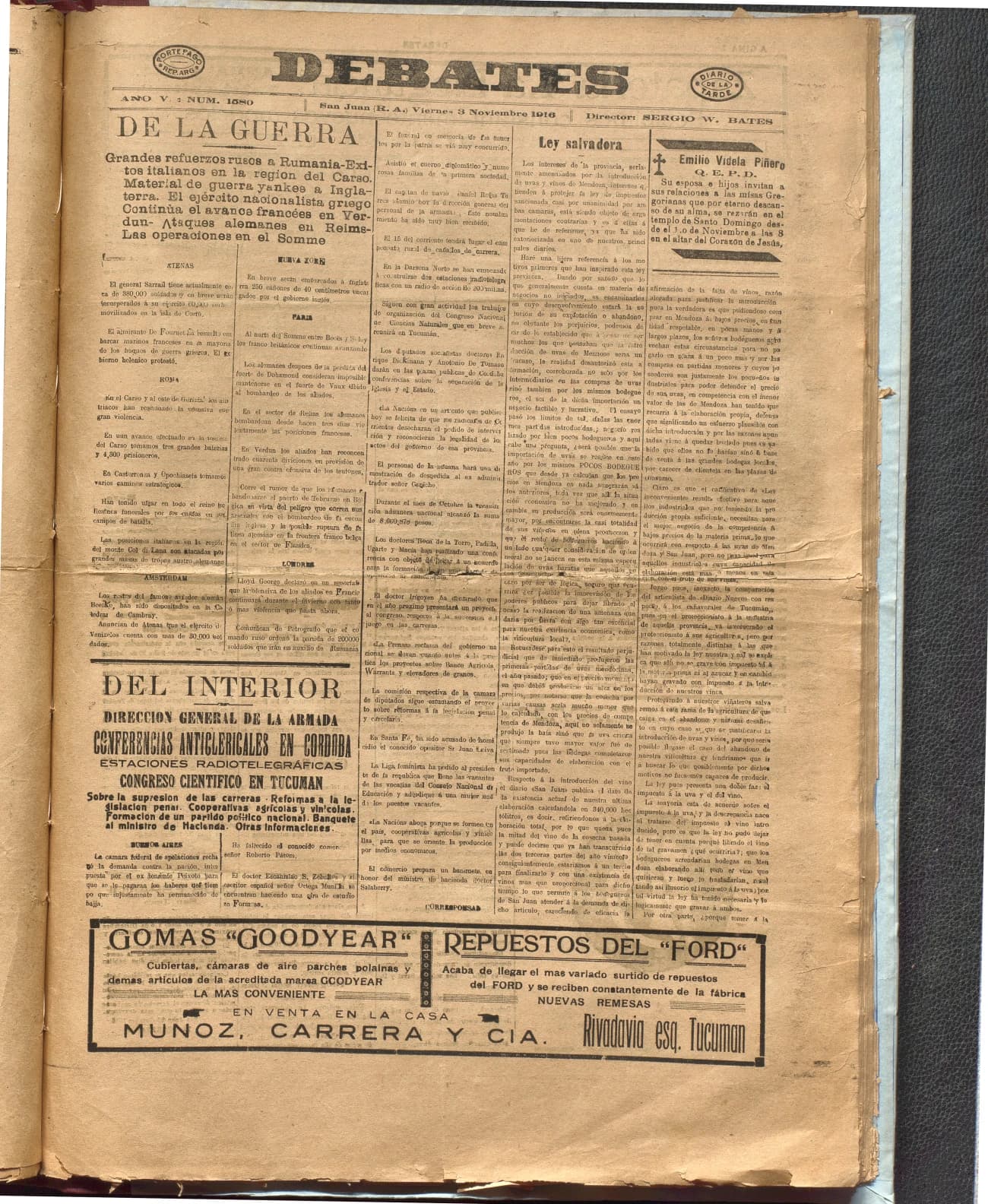 Portada · Diario Debates del 3 de noviembre de 1916