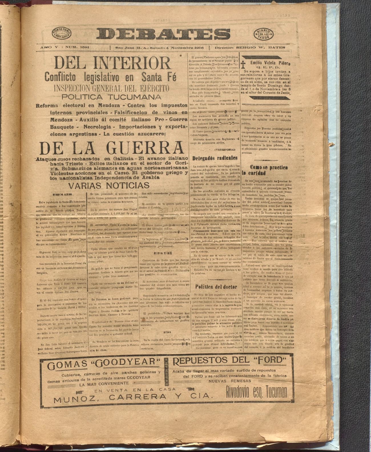 Portada · Diario Debates del 4 de noviembre de 1916
