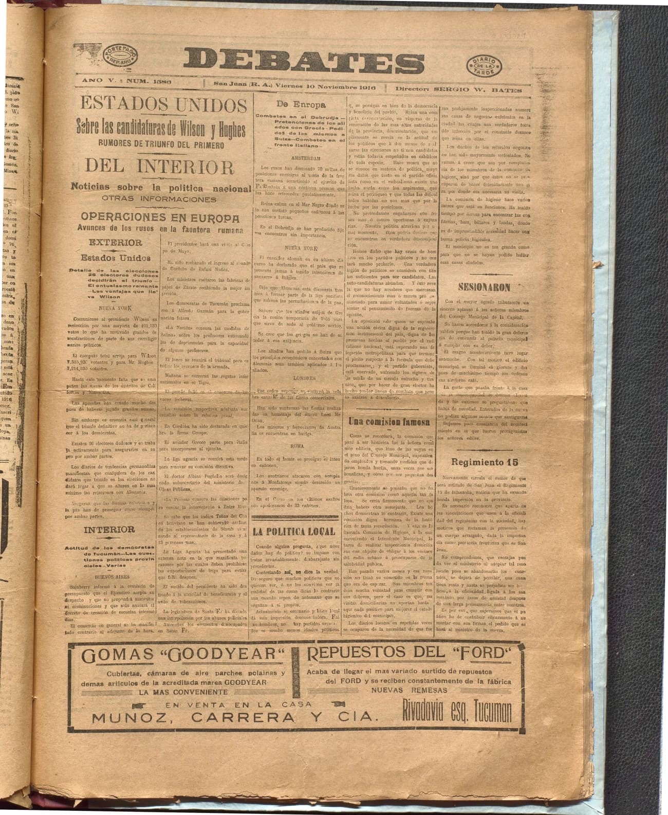 Portada · Diario Debates del 10 de noviembre de 1916