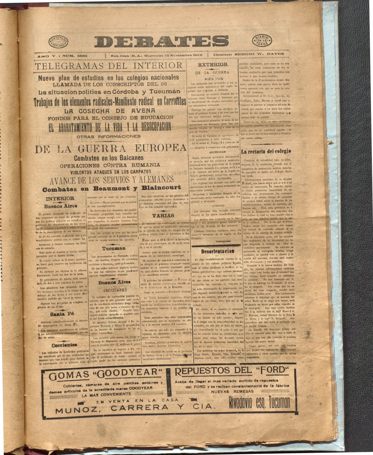 Portada · Diario Debates del 15 de noviembre de 1916