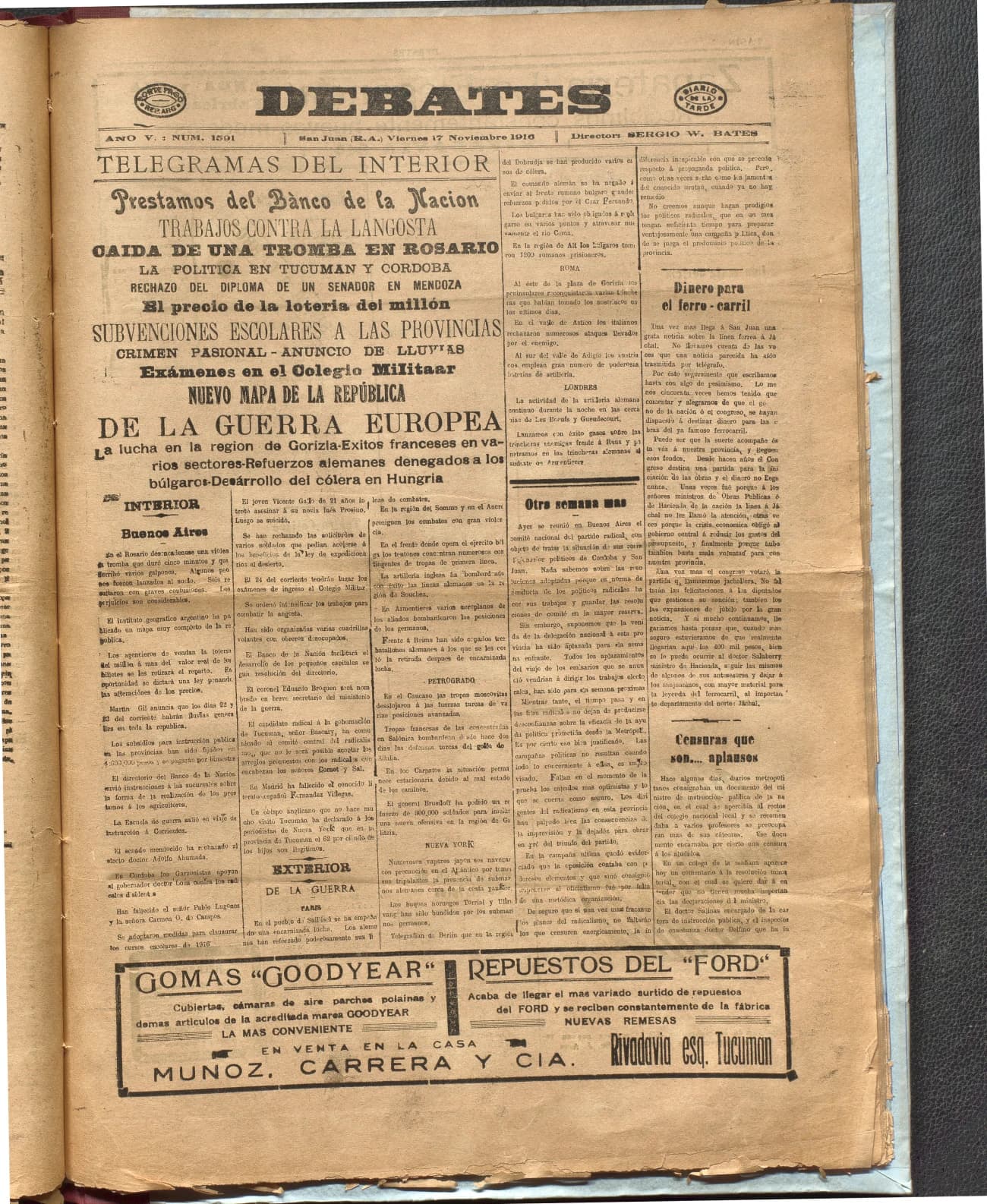 Portada · Diario Debates del 17 de noviembre de 1916