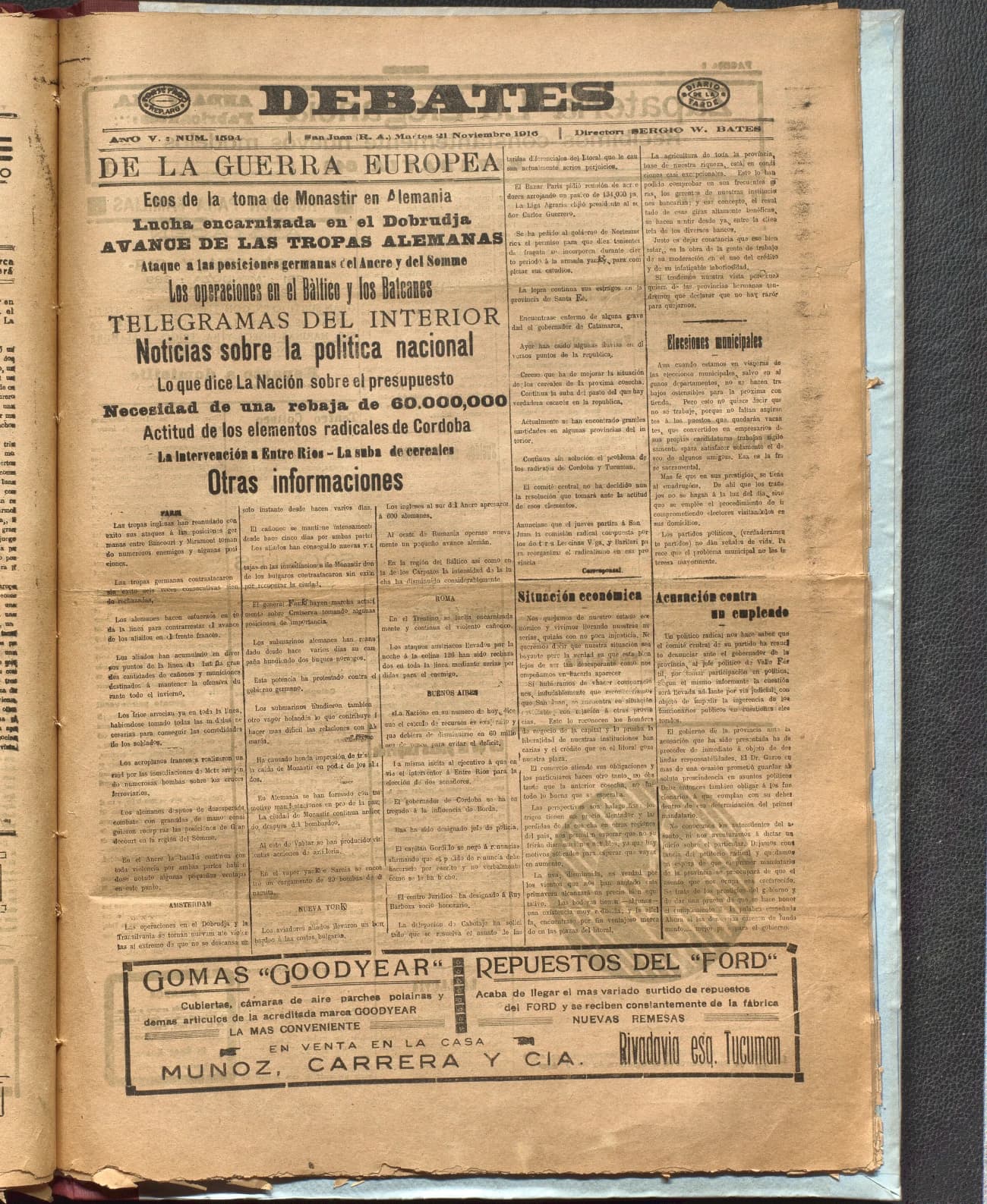 Portada · Diario Debates del 21 de noviembre de 1916