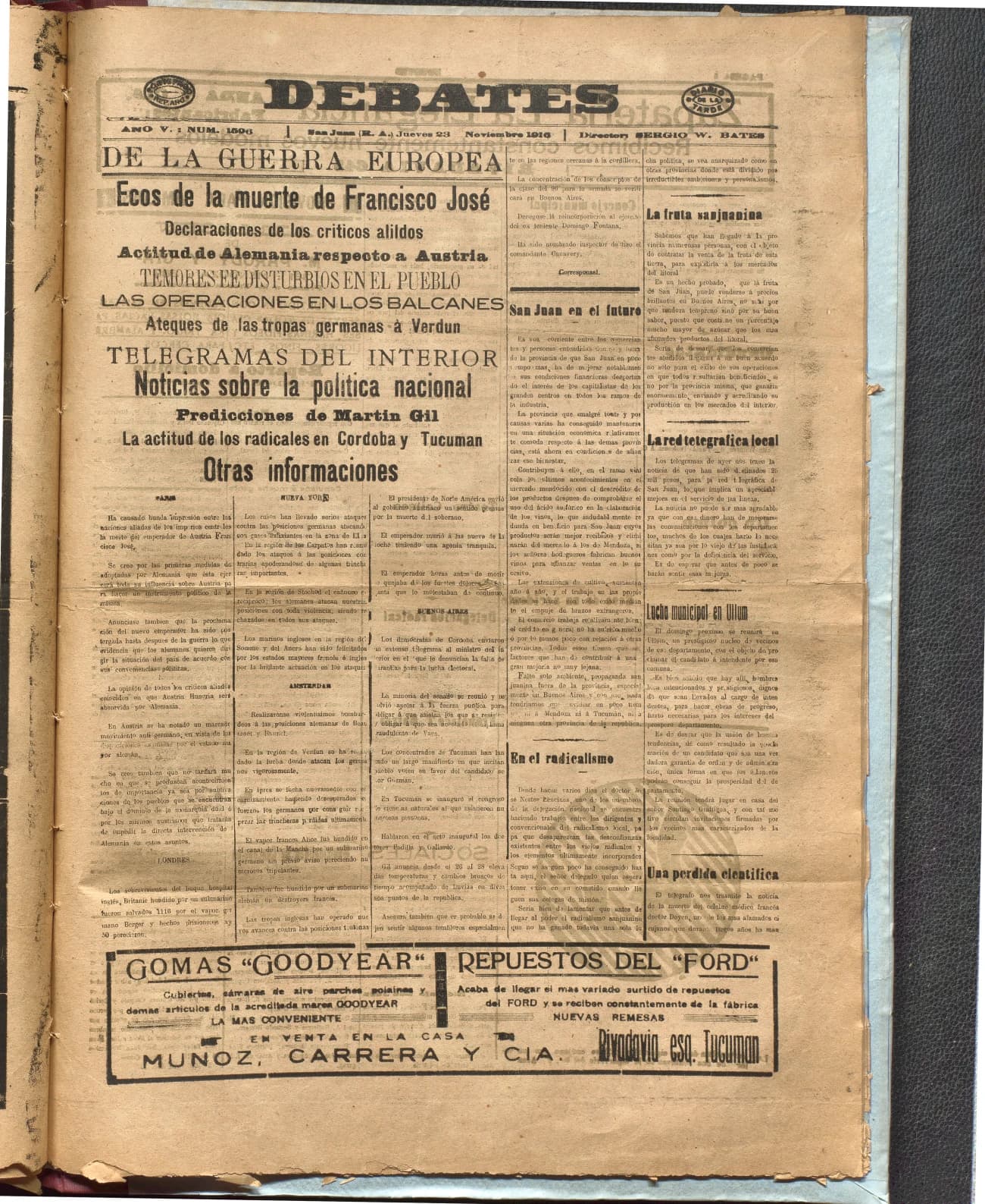 Portada · Diario Debates del 23 de noviembre de 1916