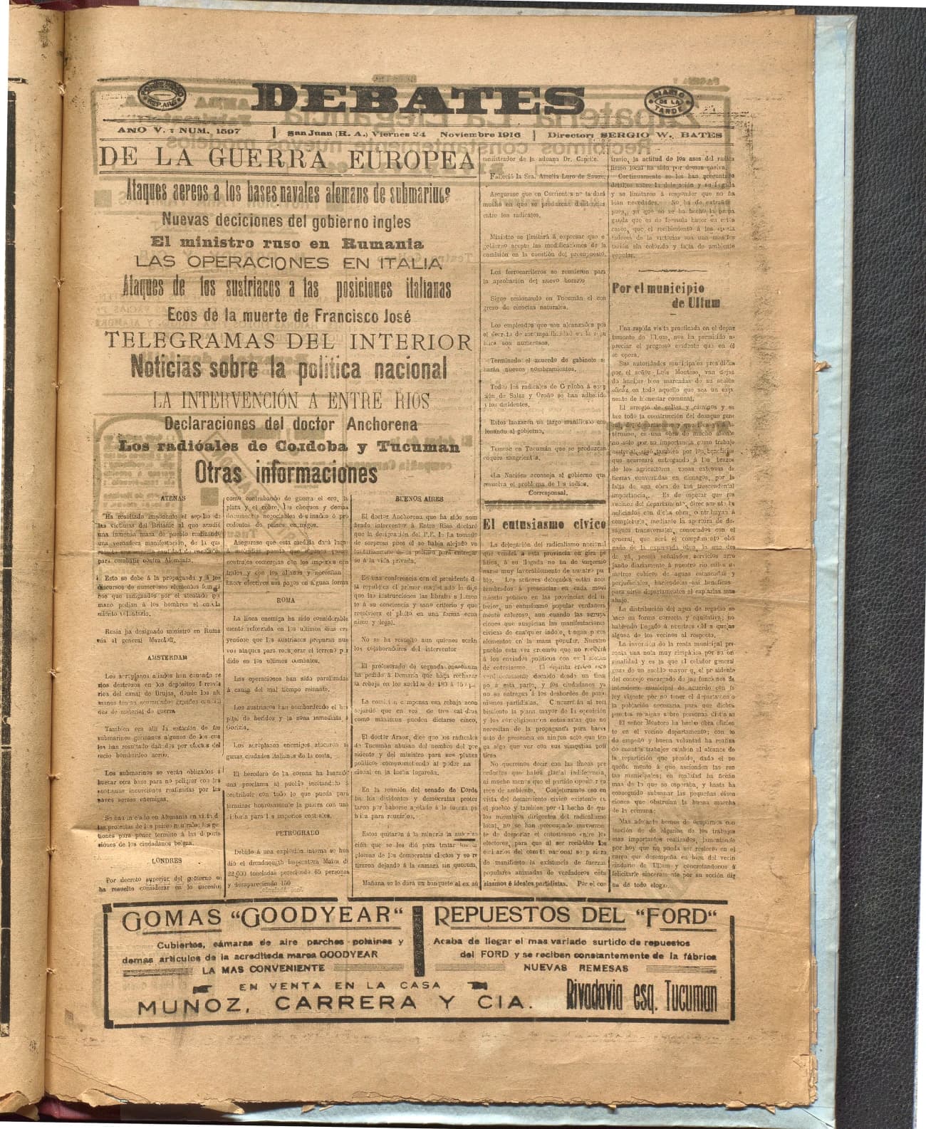 Portada · Diario Debates del 24 de noviembre de 1916