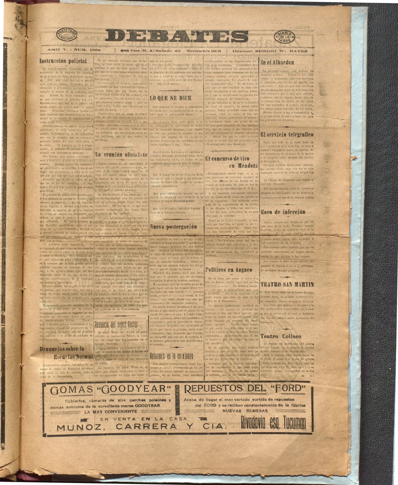 Portada · Diario Debates del 25 de noviembre de 1916