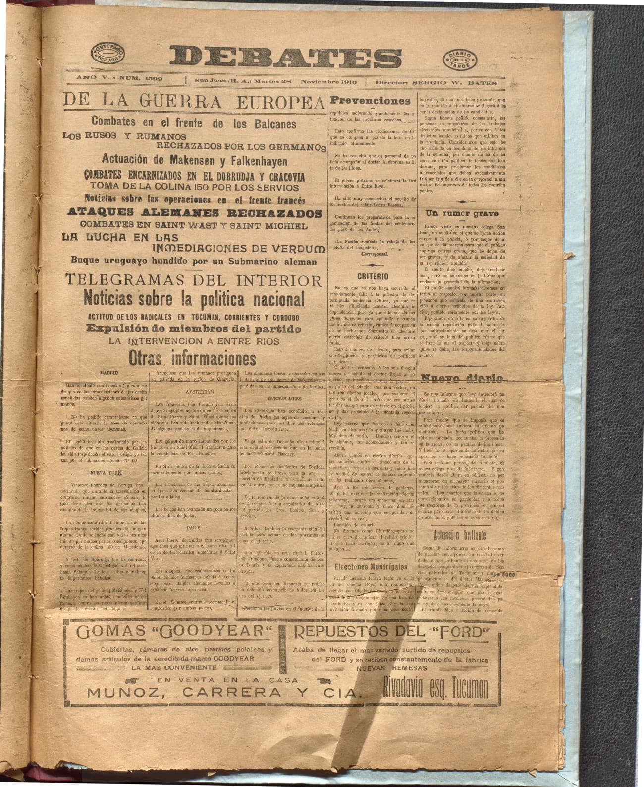 Portada · Diario Debates del 28 de noviembre de 1916