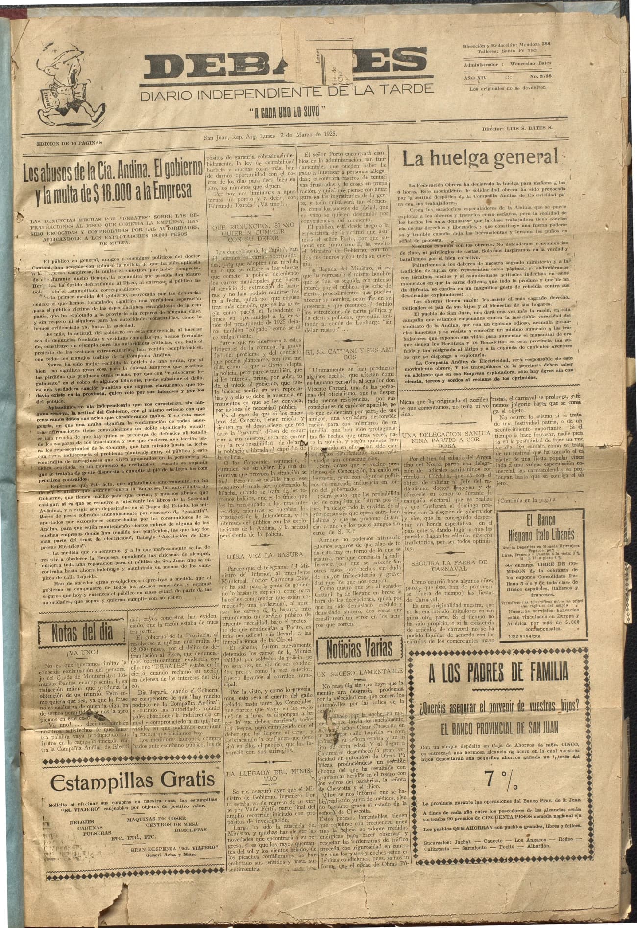 Portada · Diario Debates del 2 de marzo de 1925