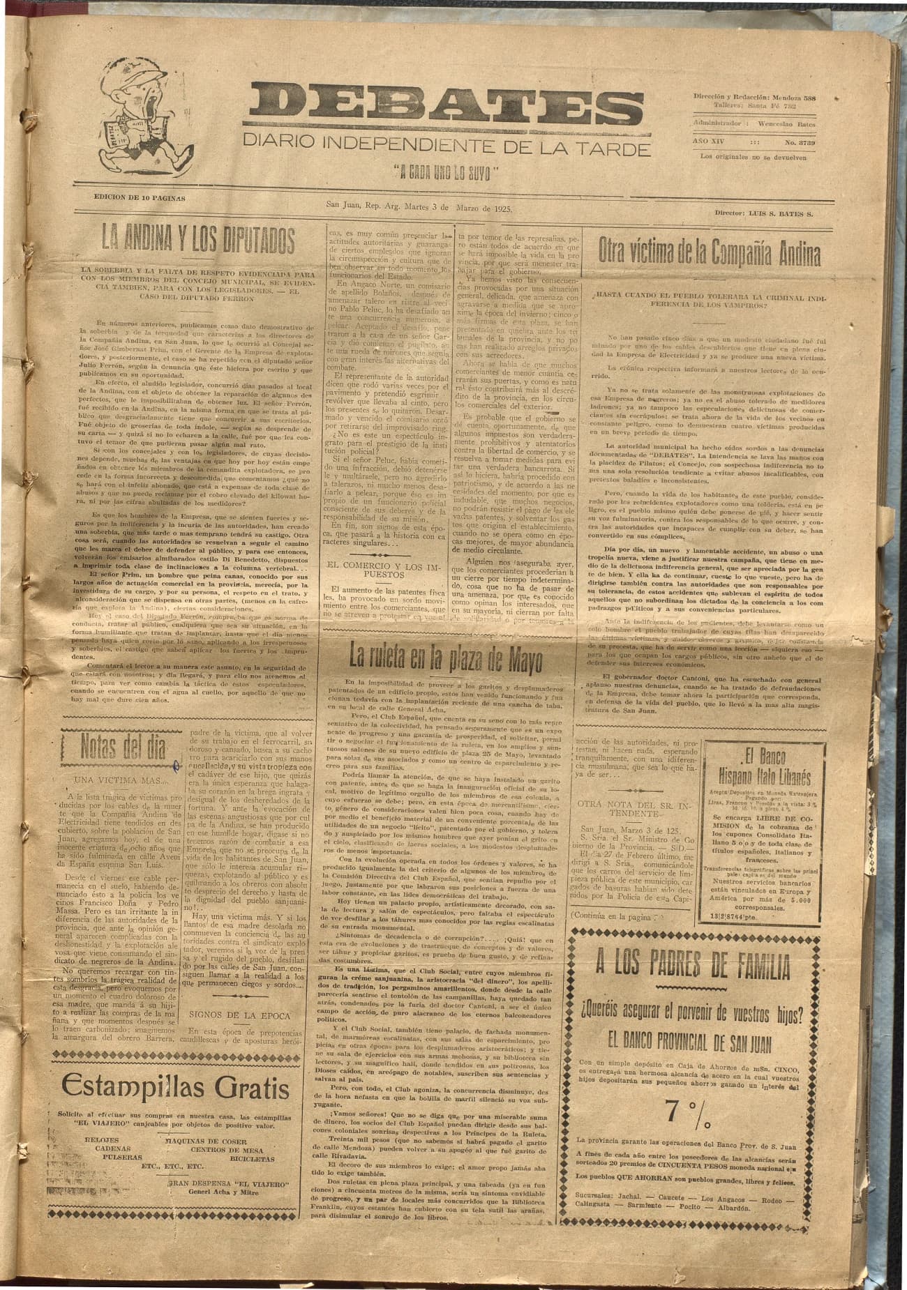 Portada · Diario Debates del 3 de marzo de 1925