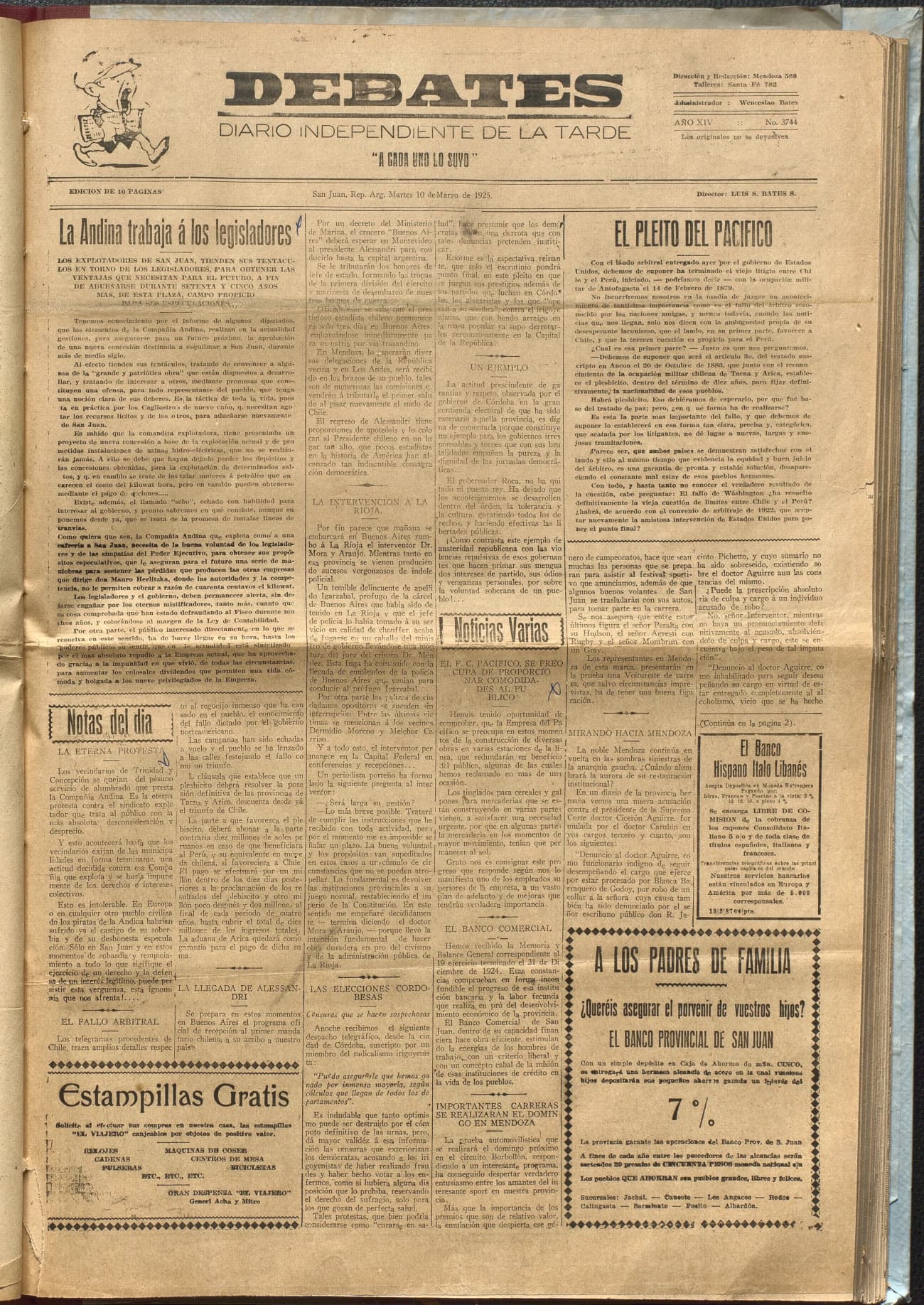 Portada · Diario Debates del 10 de marzo de 1925