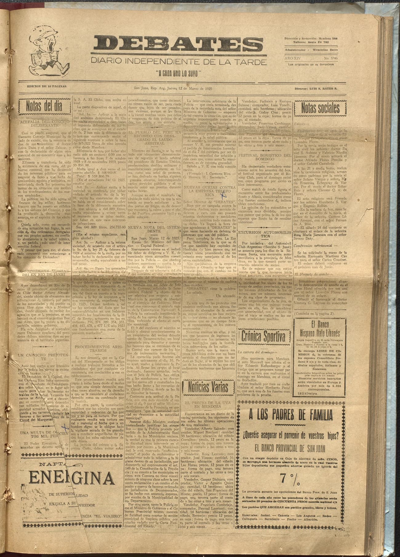 Portada · Diario Debates del 12 de marzo de 1925