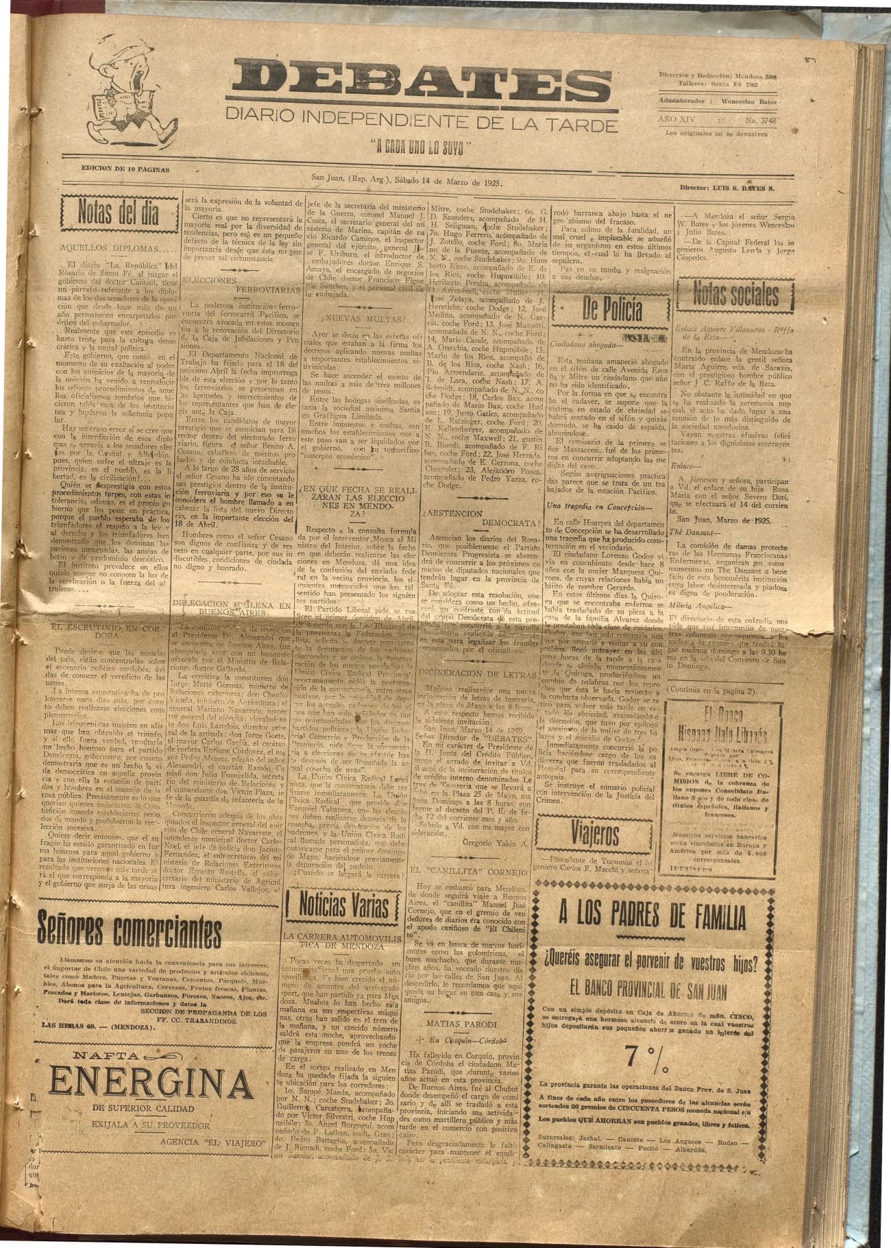 Portada · Diario Debates del 14 de marzo de 1925