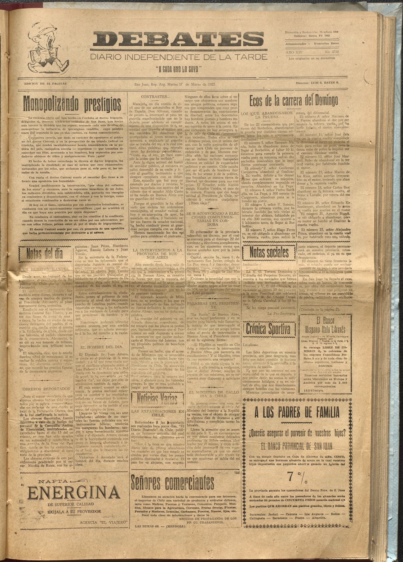Portada · Diario Debates del 17 de marzo de 1925