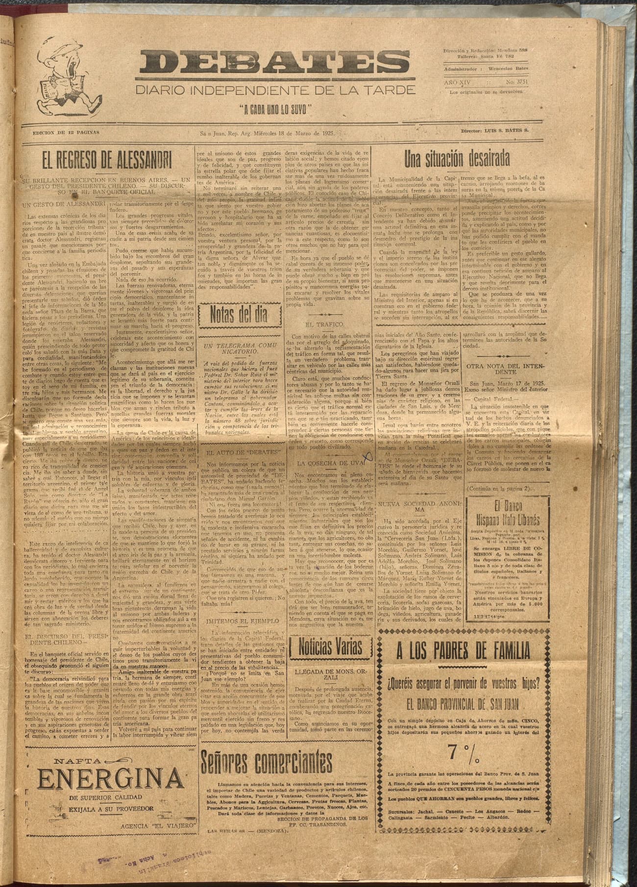 Portada · Diario Debates del 18 de marzo de 1925