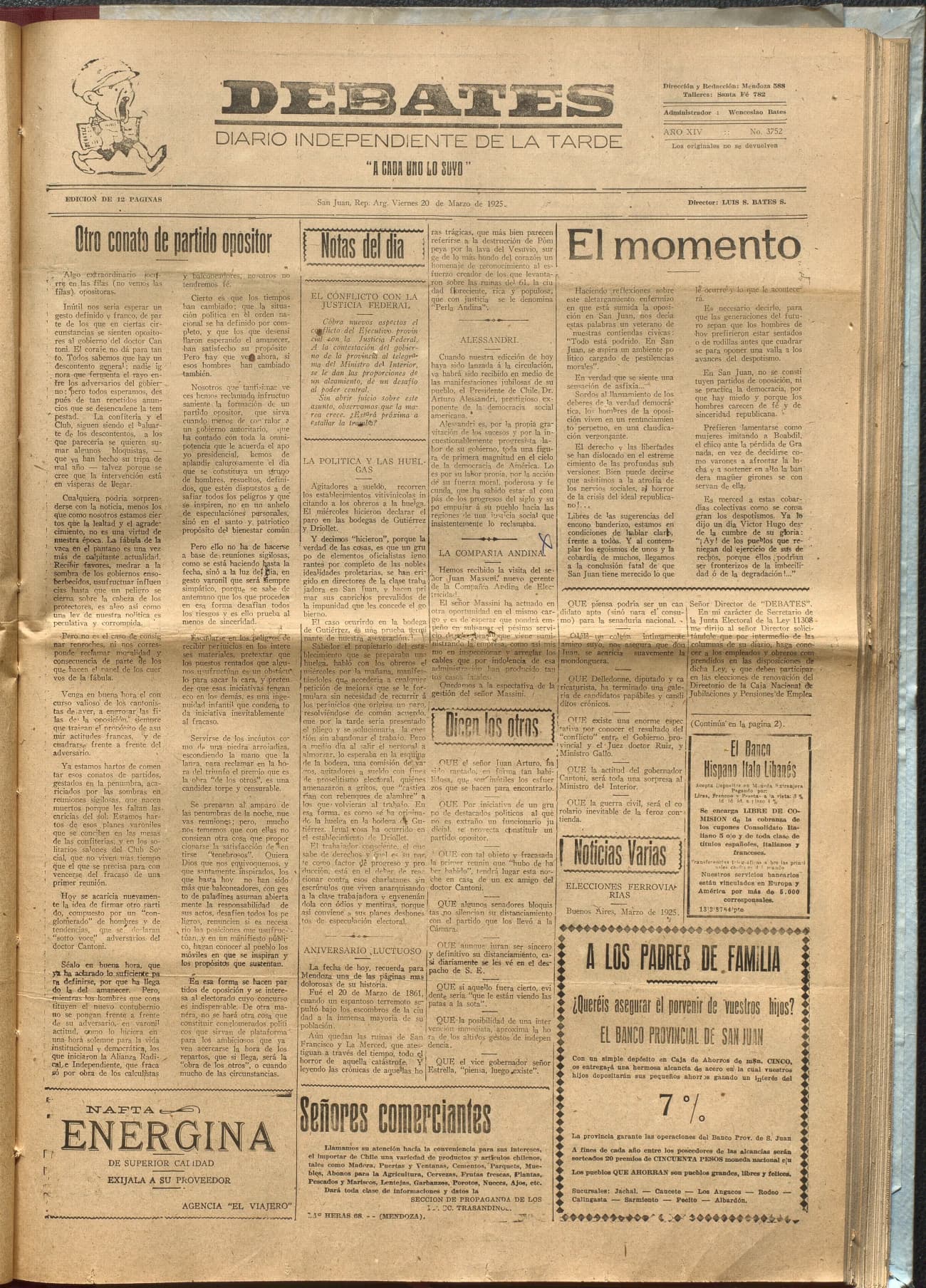 Portada · Diario Debates del 20 de marzo de 1925
