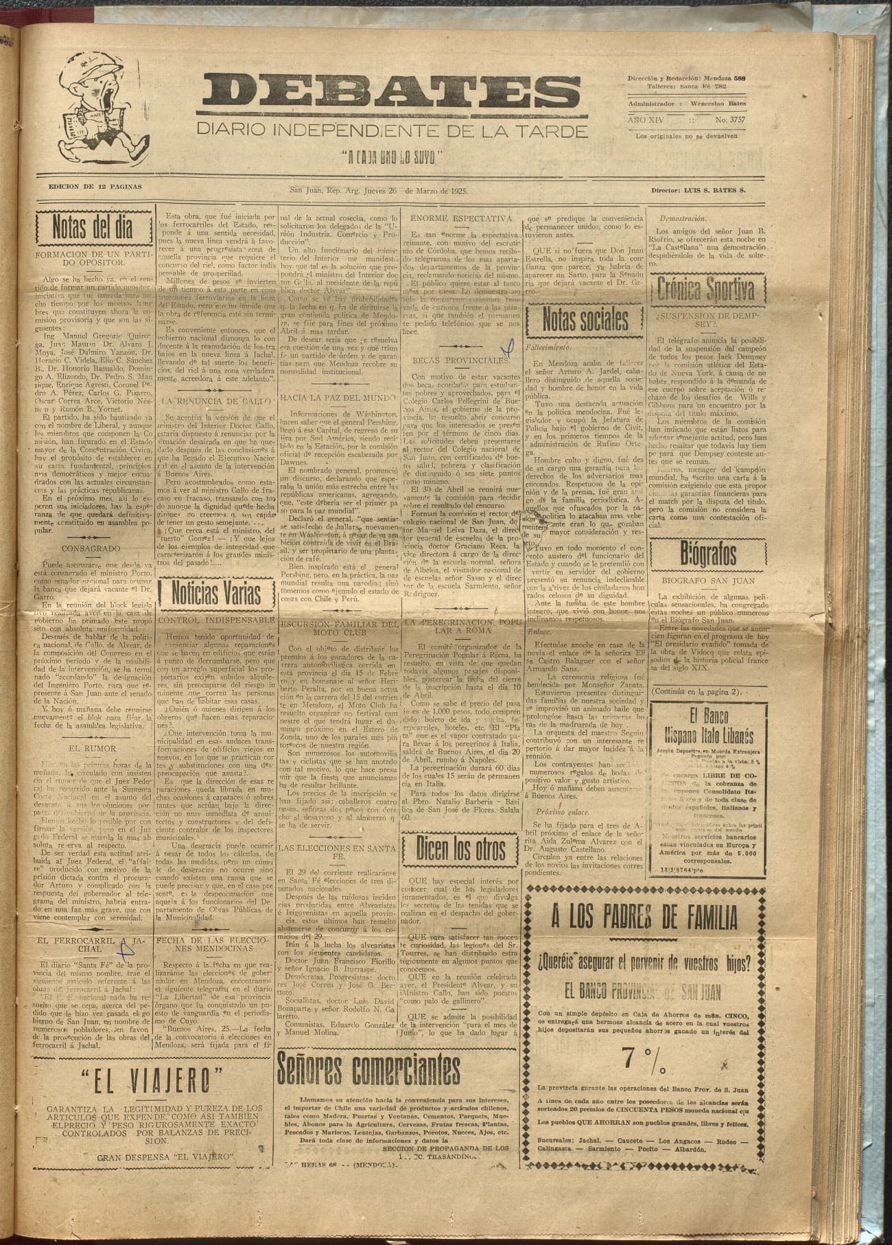 Portada · Diario Debates del 26 de marzo de 1925
