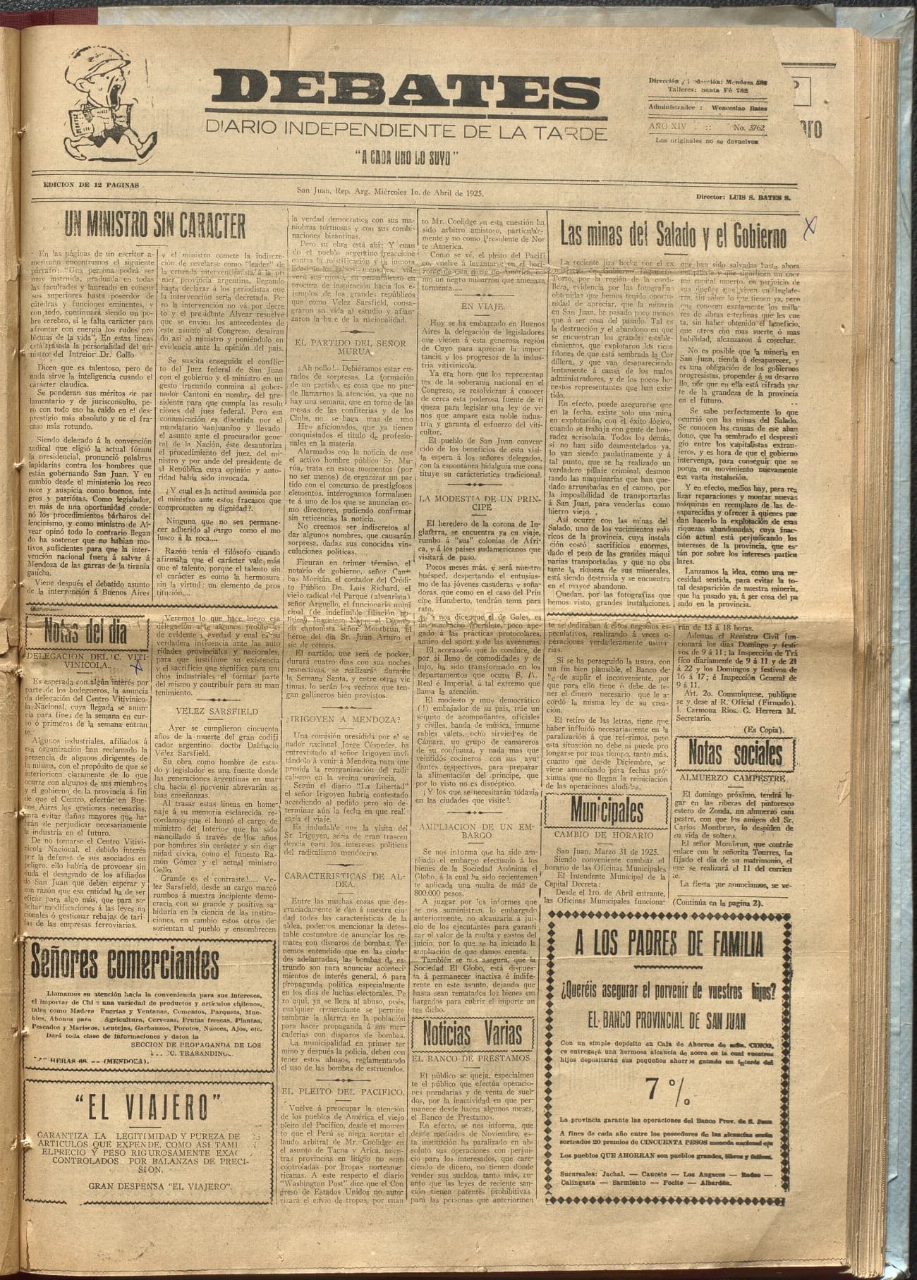 Portada · Diario Debates del 1 de abril de 1925