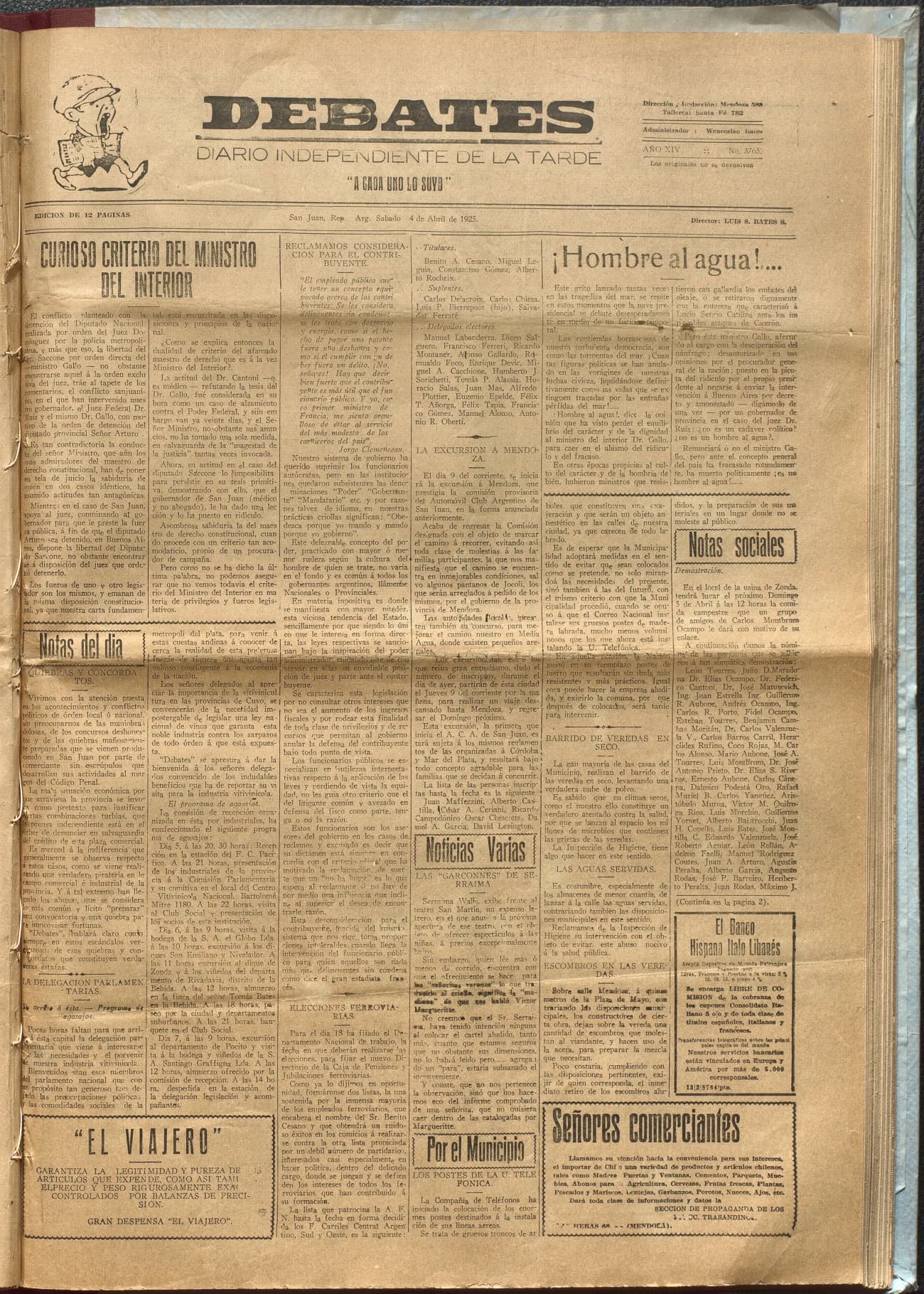 Portada · Diario Debates del 4 de abril de 1925