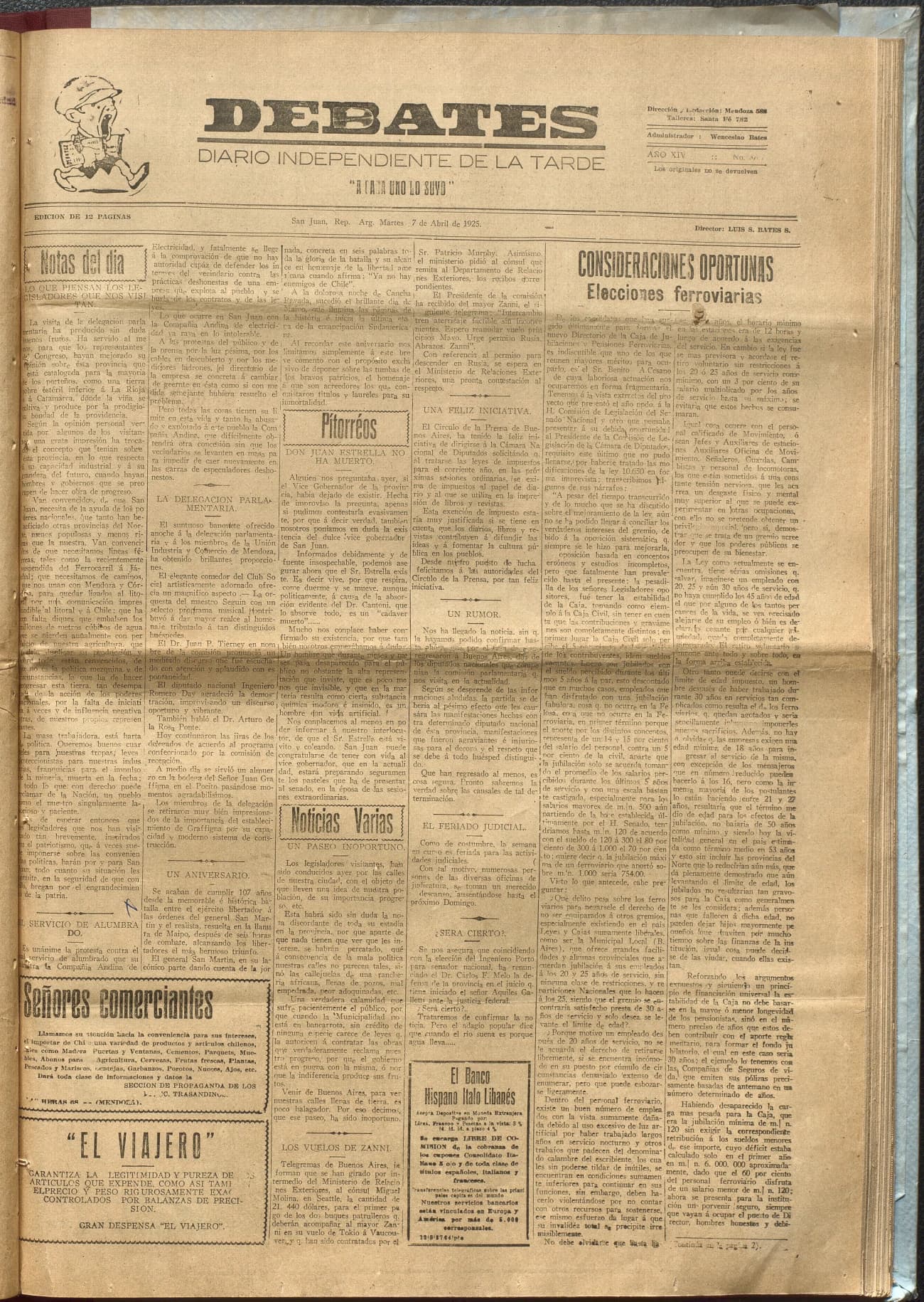 Portada · Diario Debates del 7 de abril de 1925