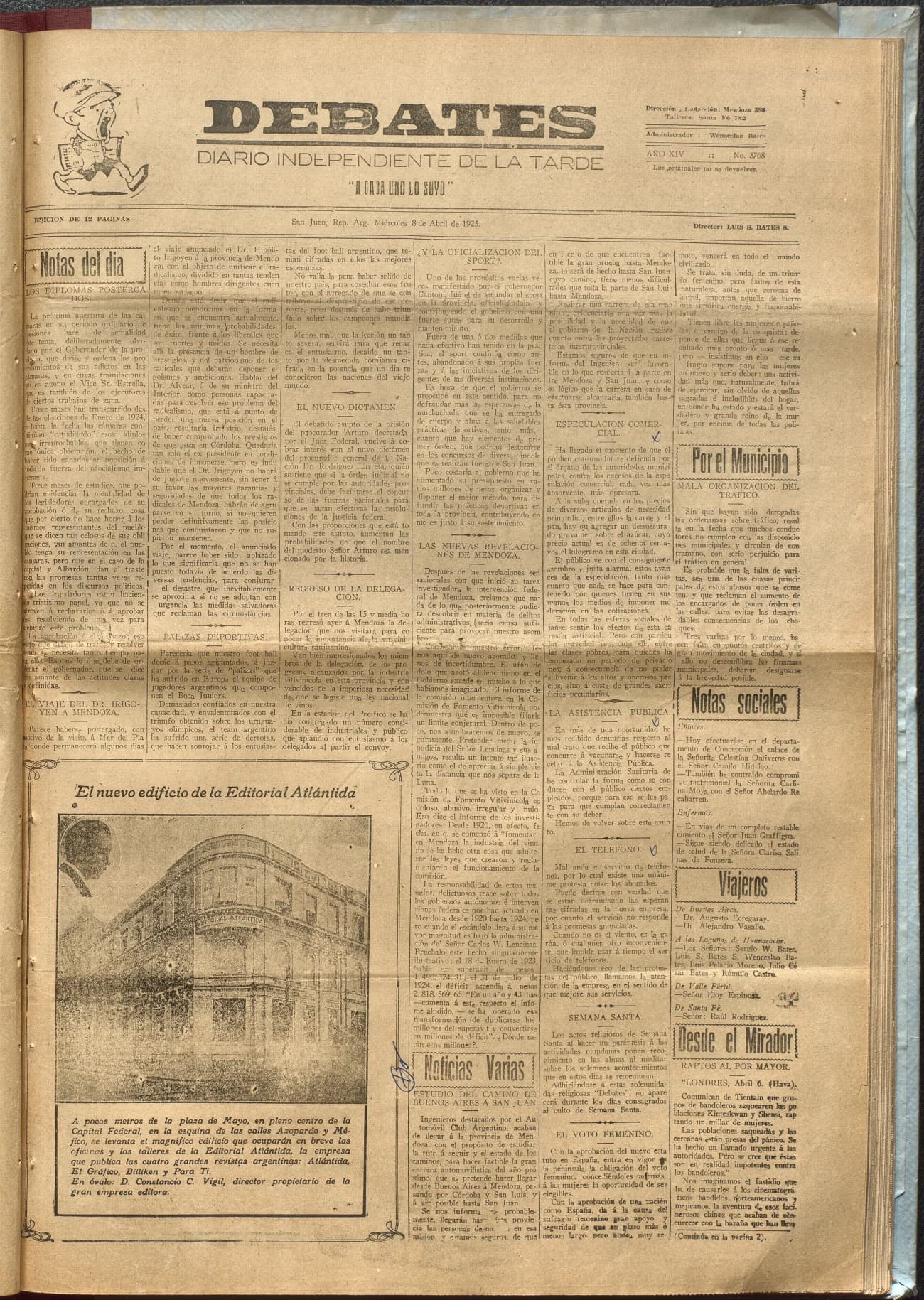 Portada · Diario Debates del 8 de abril de 1925