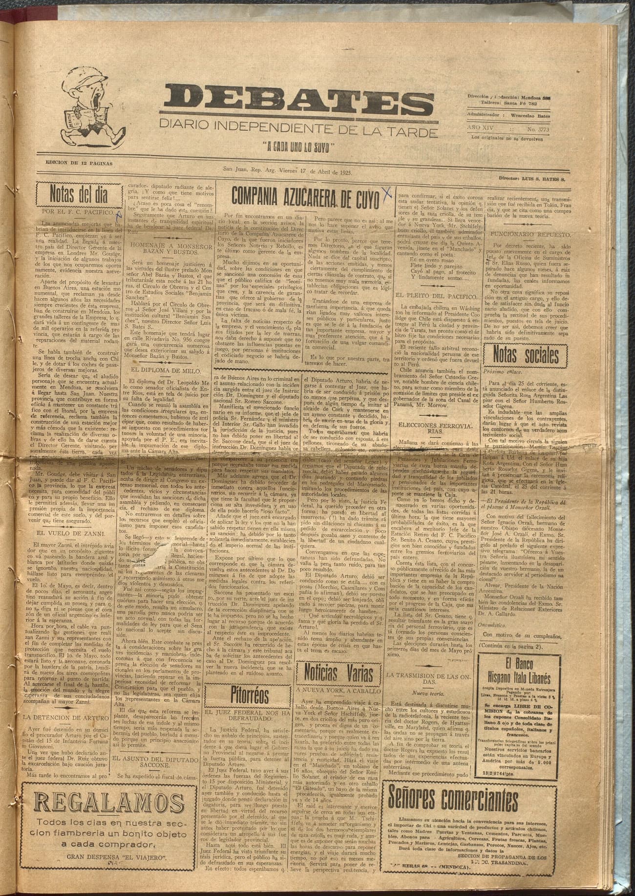Portada · Diario Debates del 17 de abril de 1925