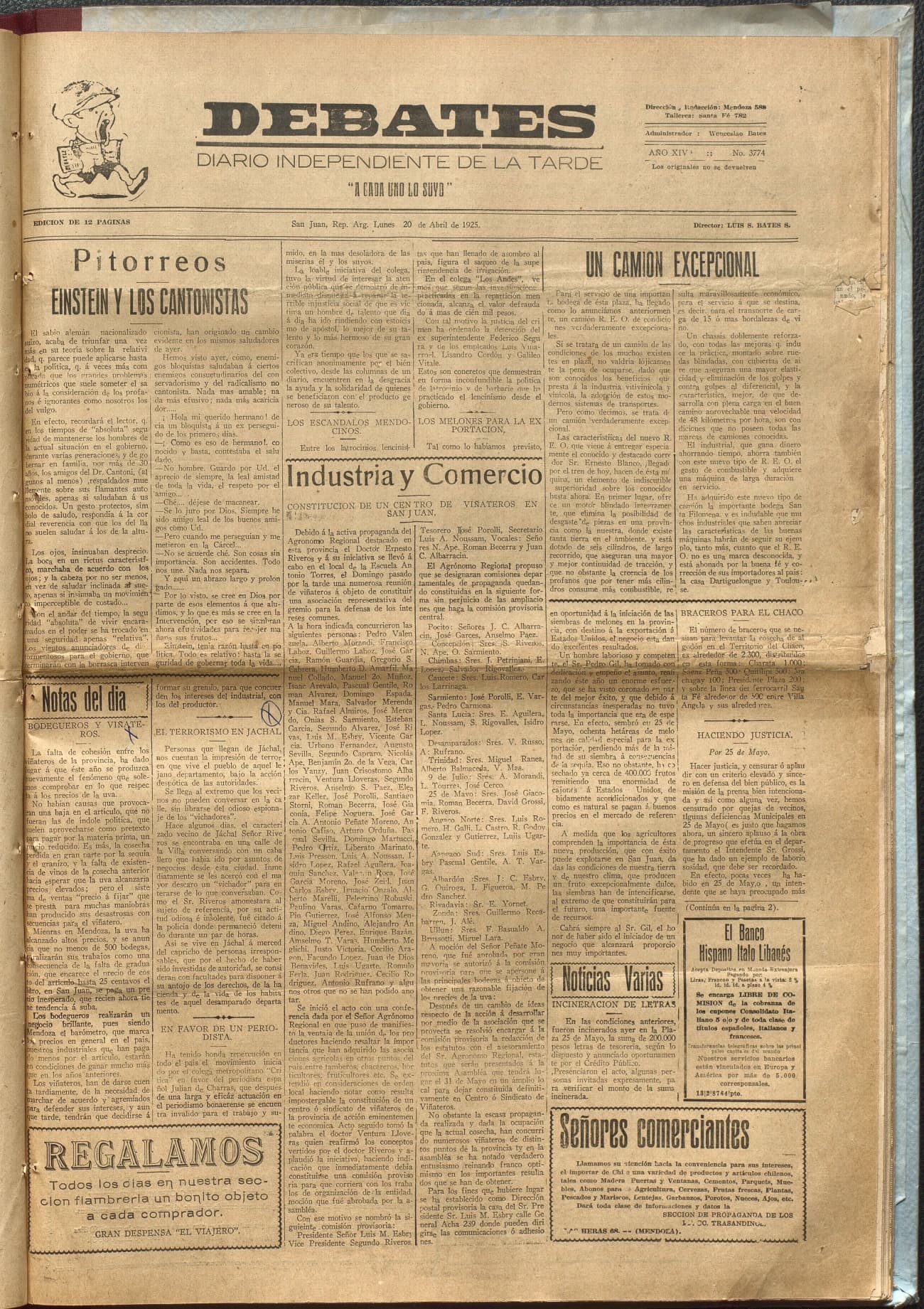 Portada · Diario Debates del 20 de abril de 1925