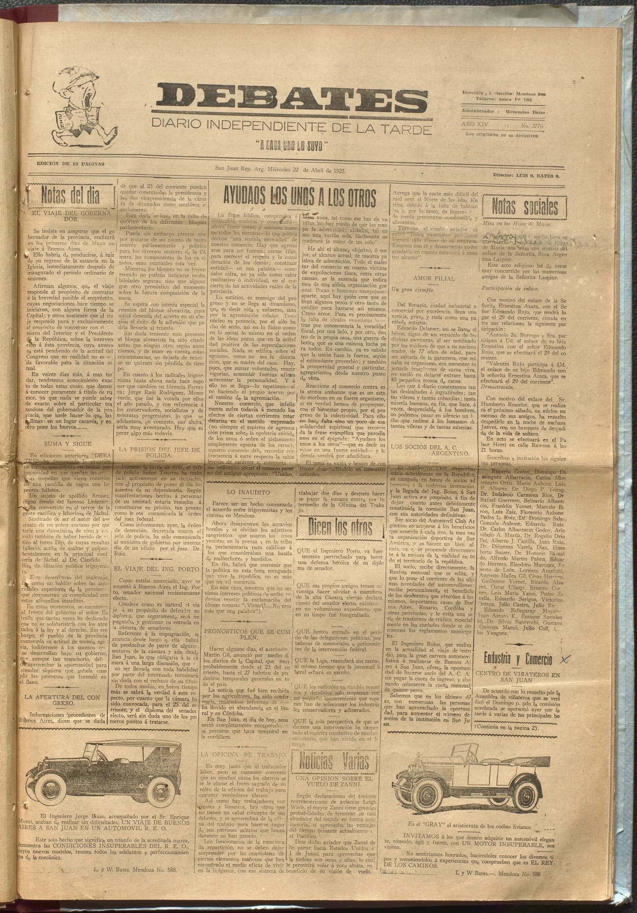 Portada · Diario Debates del 22 de abril de 1925