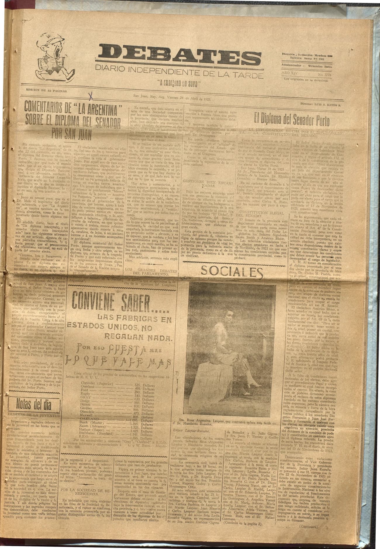 Portada · Diario Debates del 24 de abril de 1925