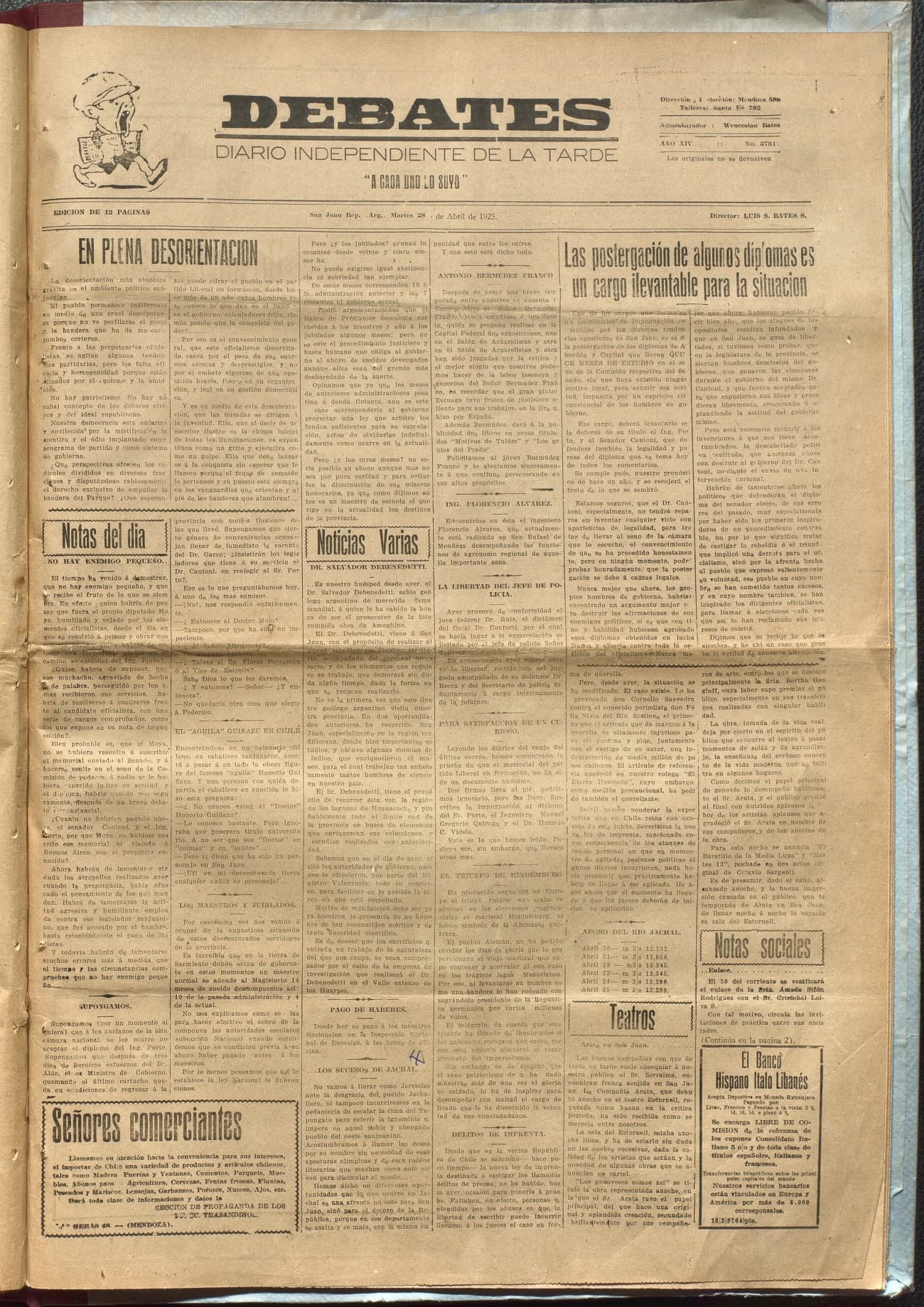 Portada · Diario Debates del 28 de abril de 1925