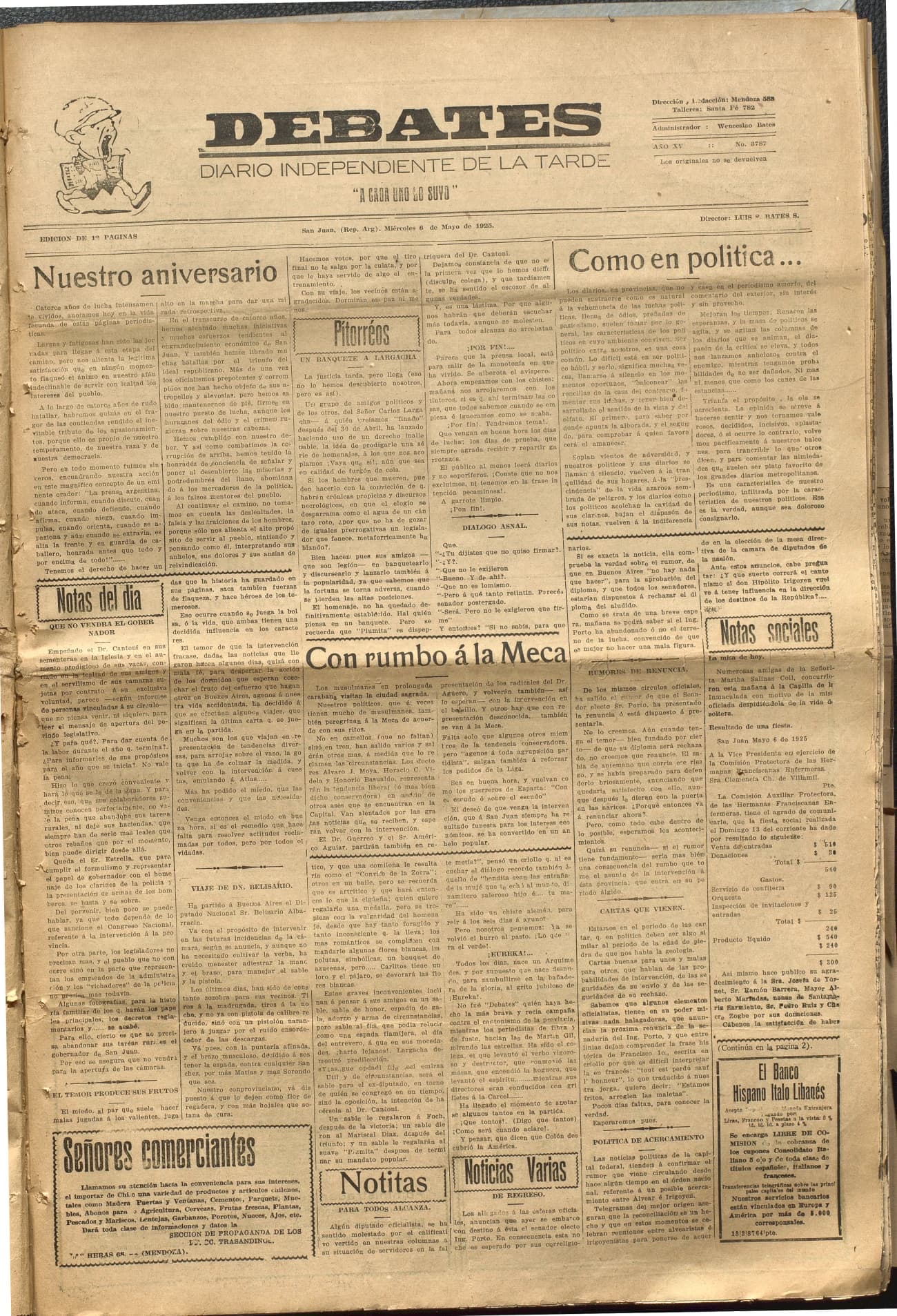 Portada · Diario Debates del 6 de mayo de 1925