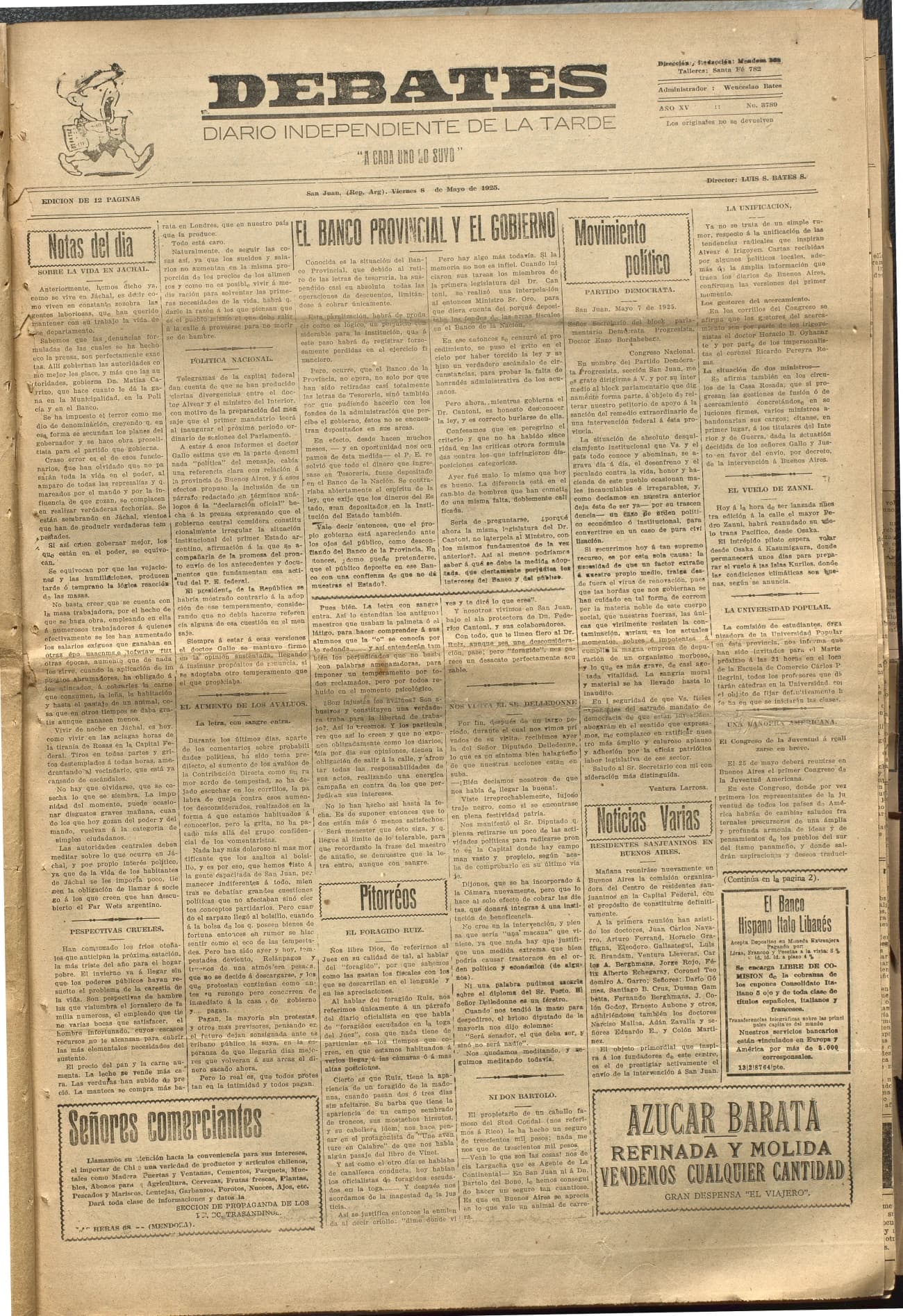 Portada · Diario Debates del 8 de mayo de 1925