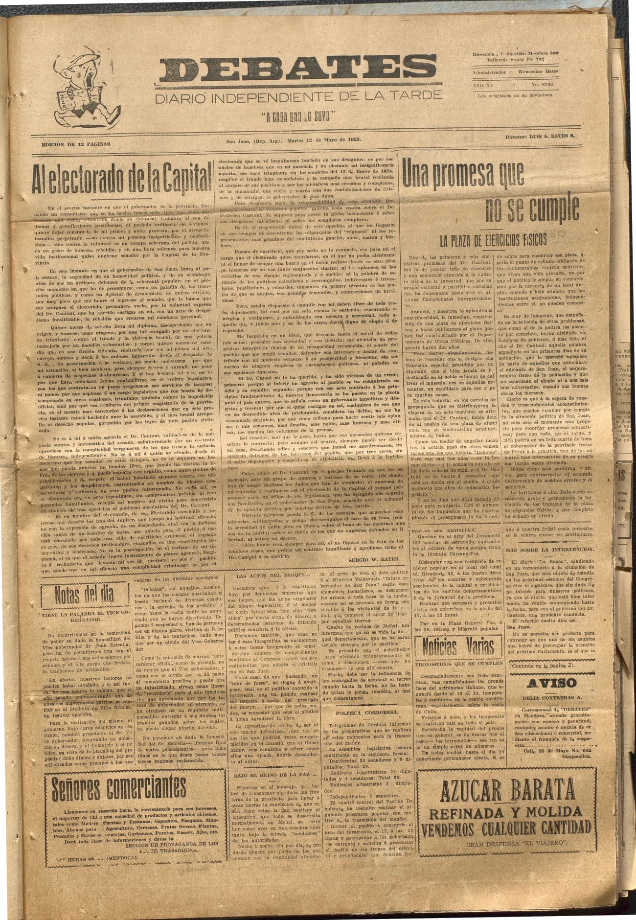 Portada · Diario Debates del 12 de mayo de 1925