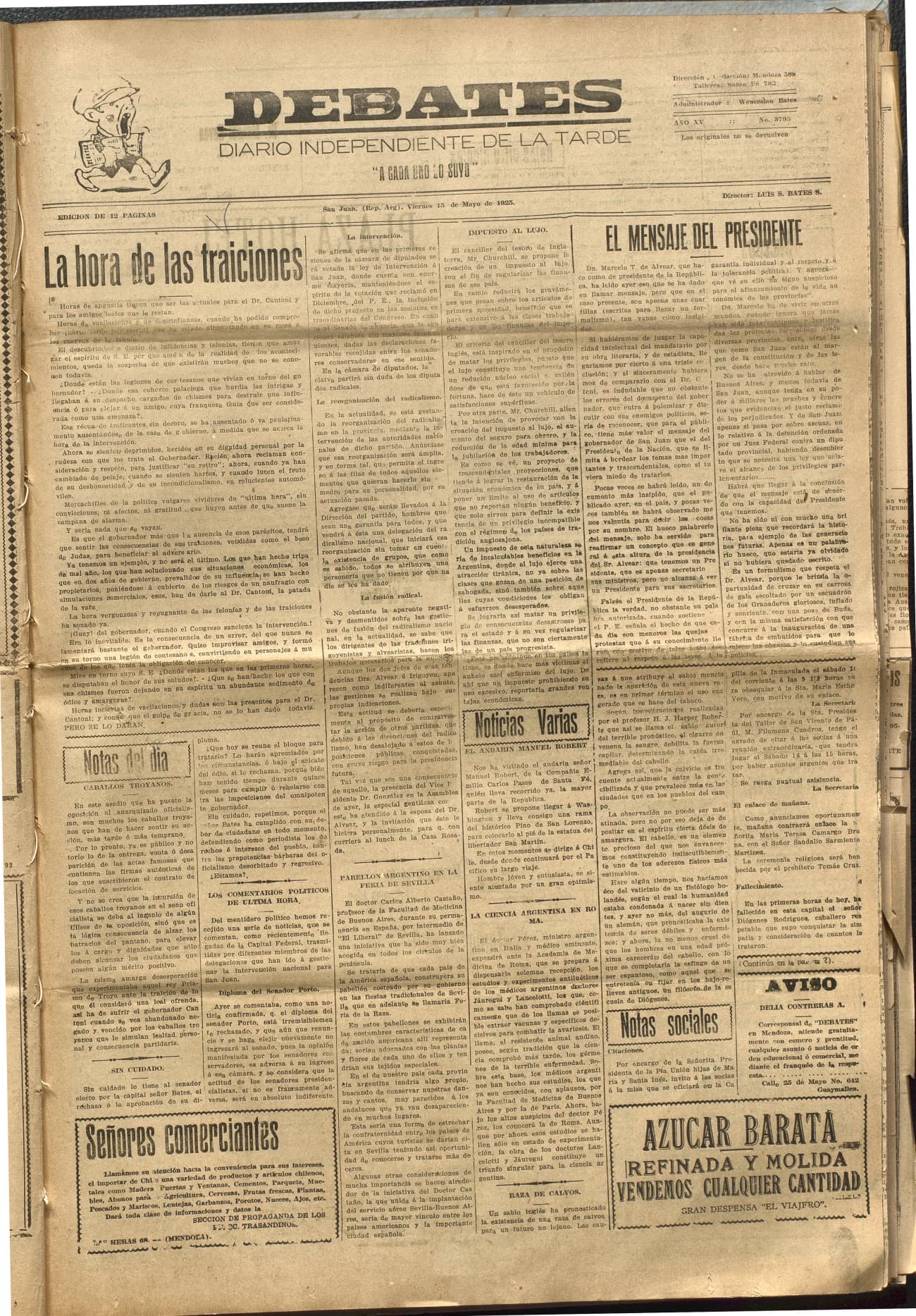 Portada · Diario Debates del 15 de mayo de 1925