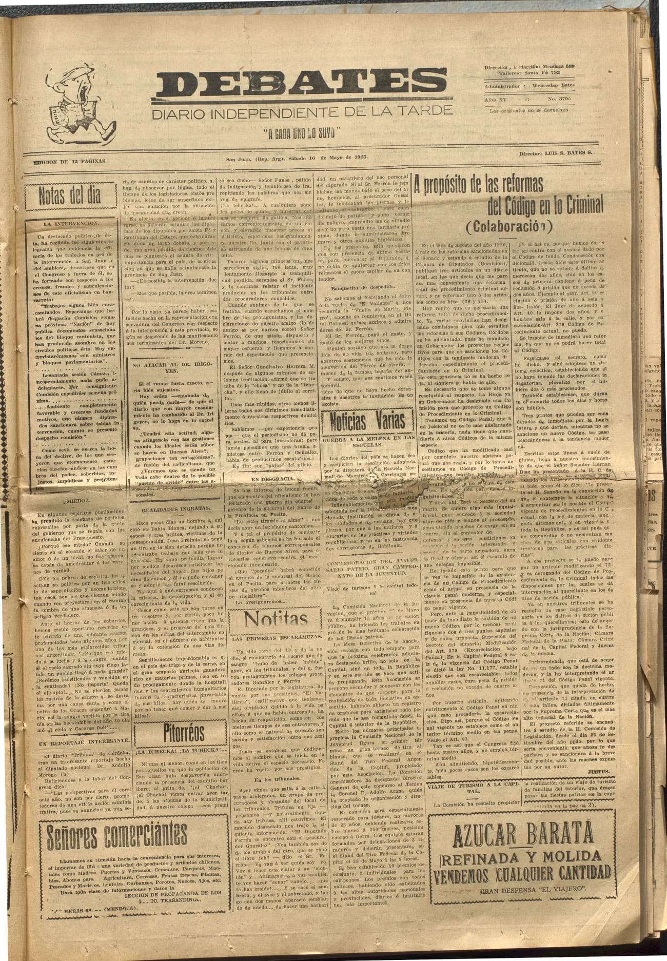 Portada · Diario Debates del 16 de mayo de 1925