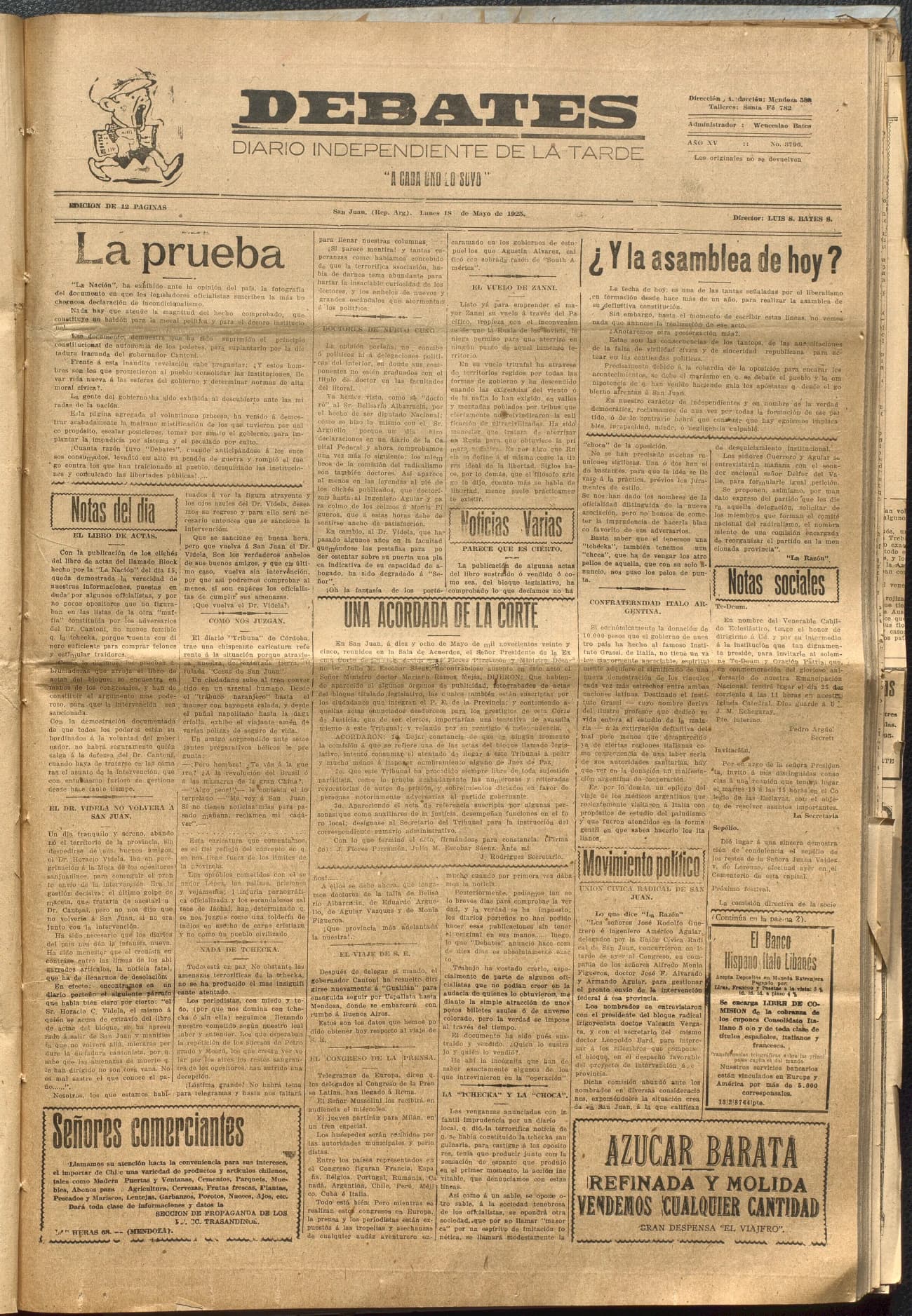 Portada · Diario Debates del 18 de mayo de 1925