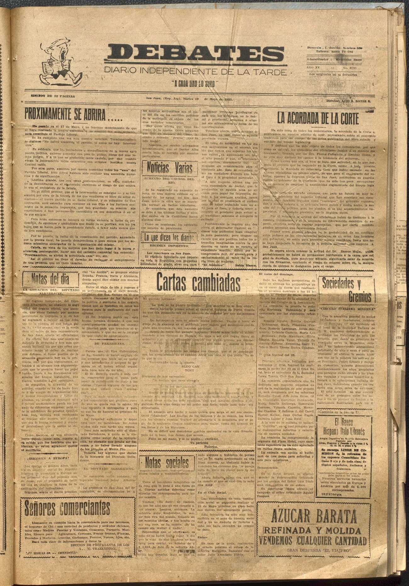 Portada · Diario Debates del 19 de mayo de 1925