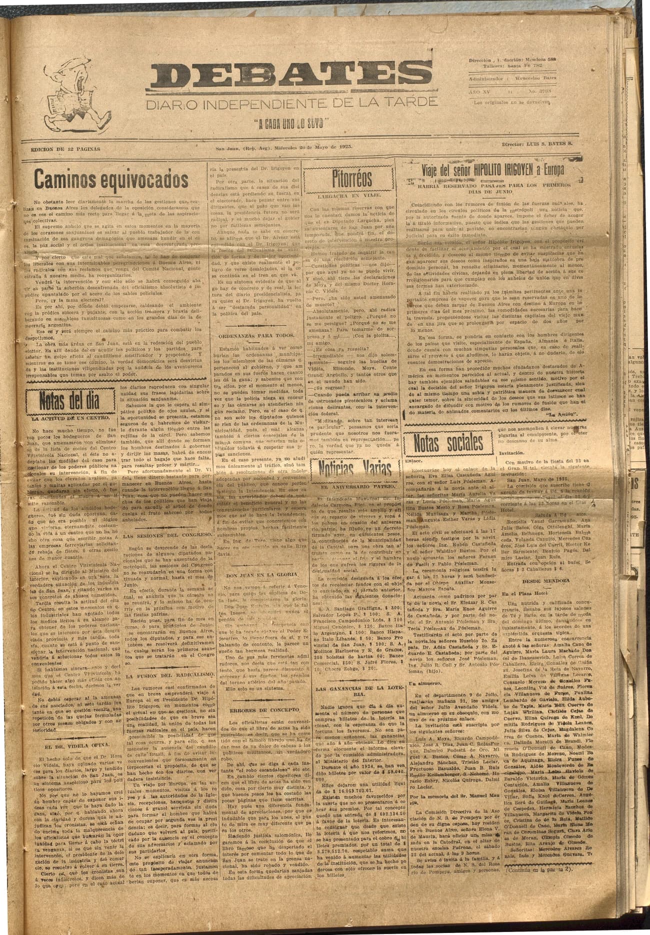Portada · Diario Debates del 20 de mayo de 1925
