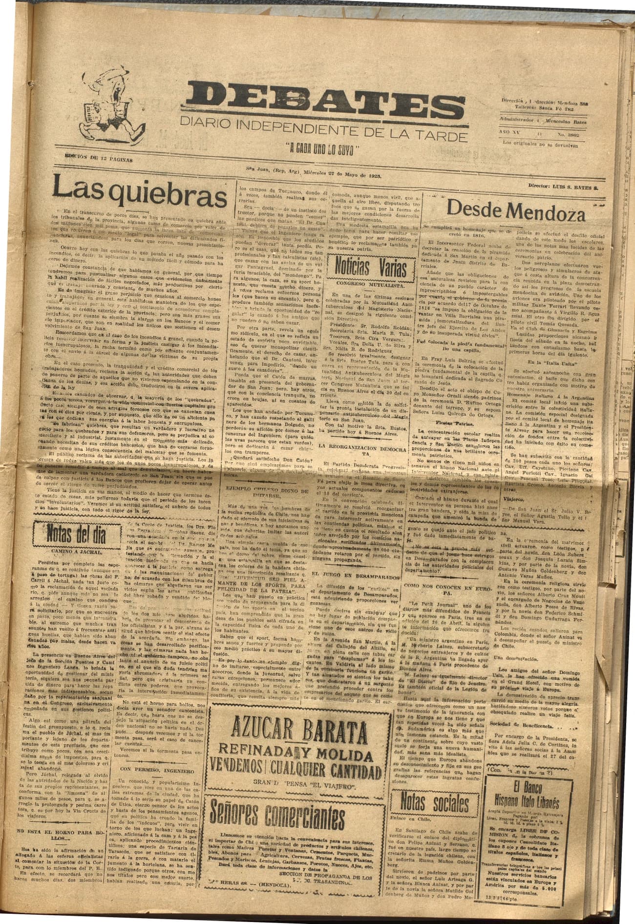 Portada · Diario Debates del 27 de mayo de 1925