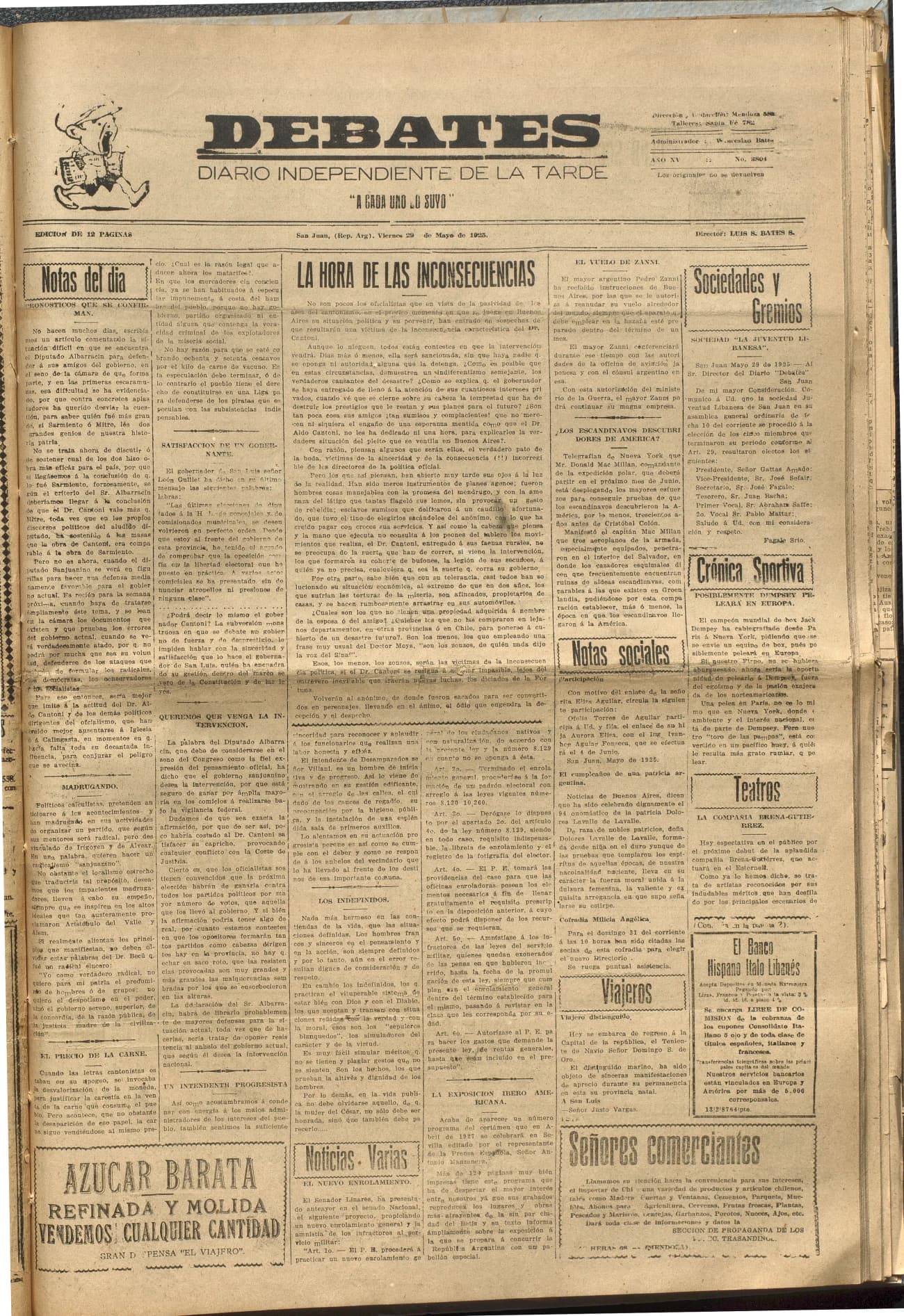 Portada · Diario Debates del 29 de mayo de 1925
