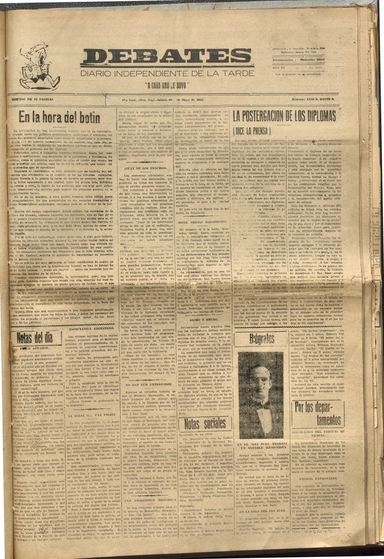 Portada · Diario Debates del 30 de mayo de 1925