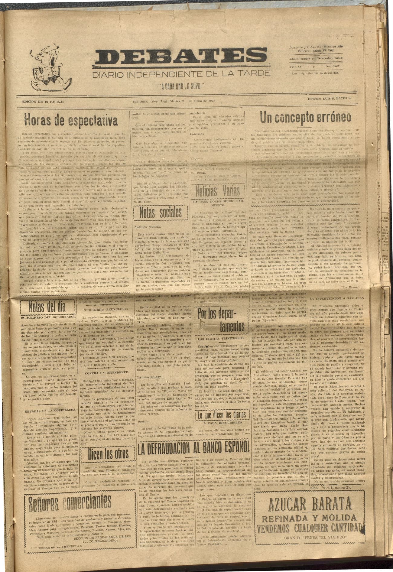 Portada · Diario Debates del 2 de junio de 1925