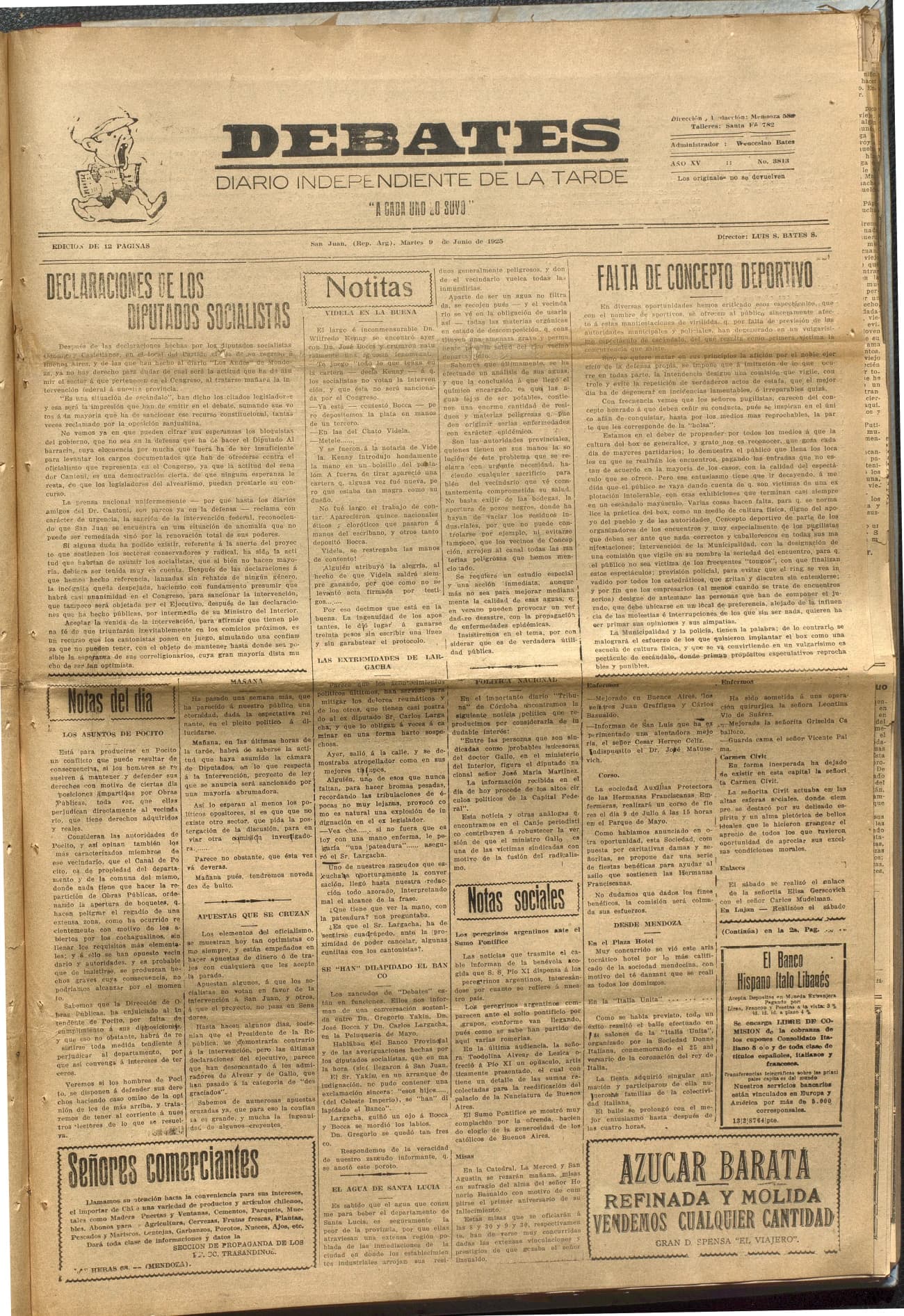 Portada · Diario Debates del 9 de junio de 1925