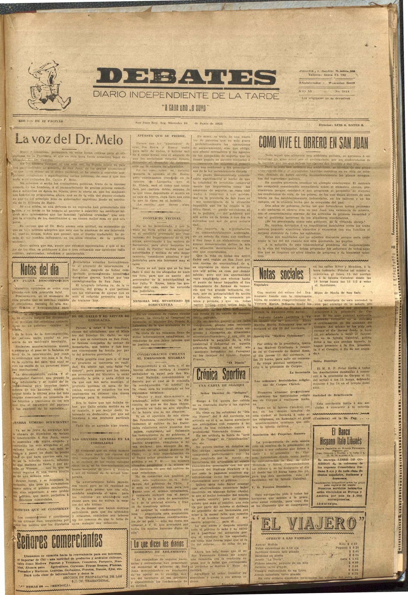 Portada · Diario Debates del 10 de junio de 1925