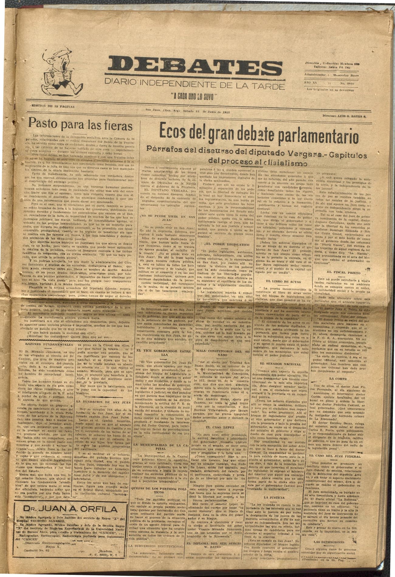 Portada · Diario Debates del 13 de junio de 1925