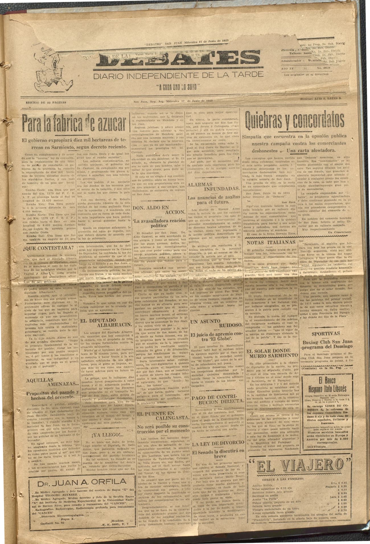 Portada · Diario Debates del 17 de junio de 1925
