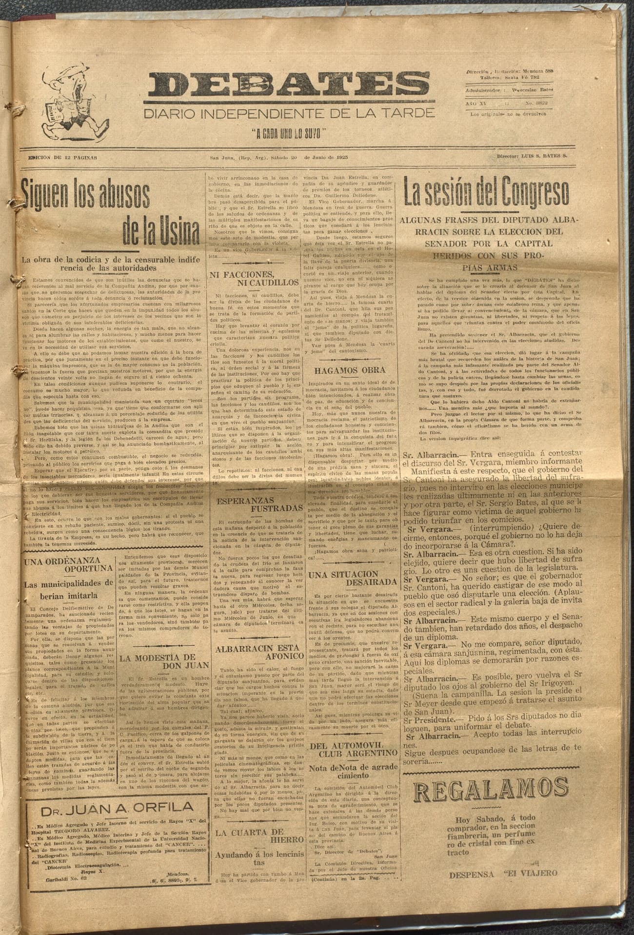 Portada · Diario Debates del 20 de junio de 1925