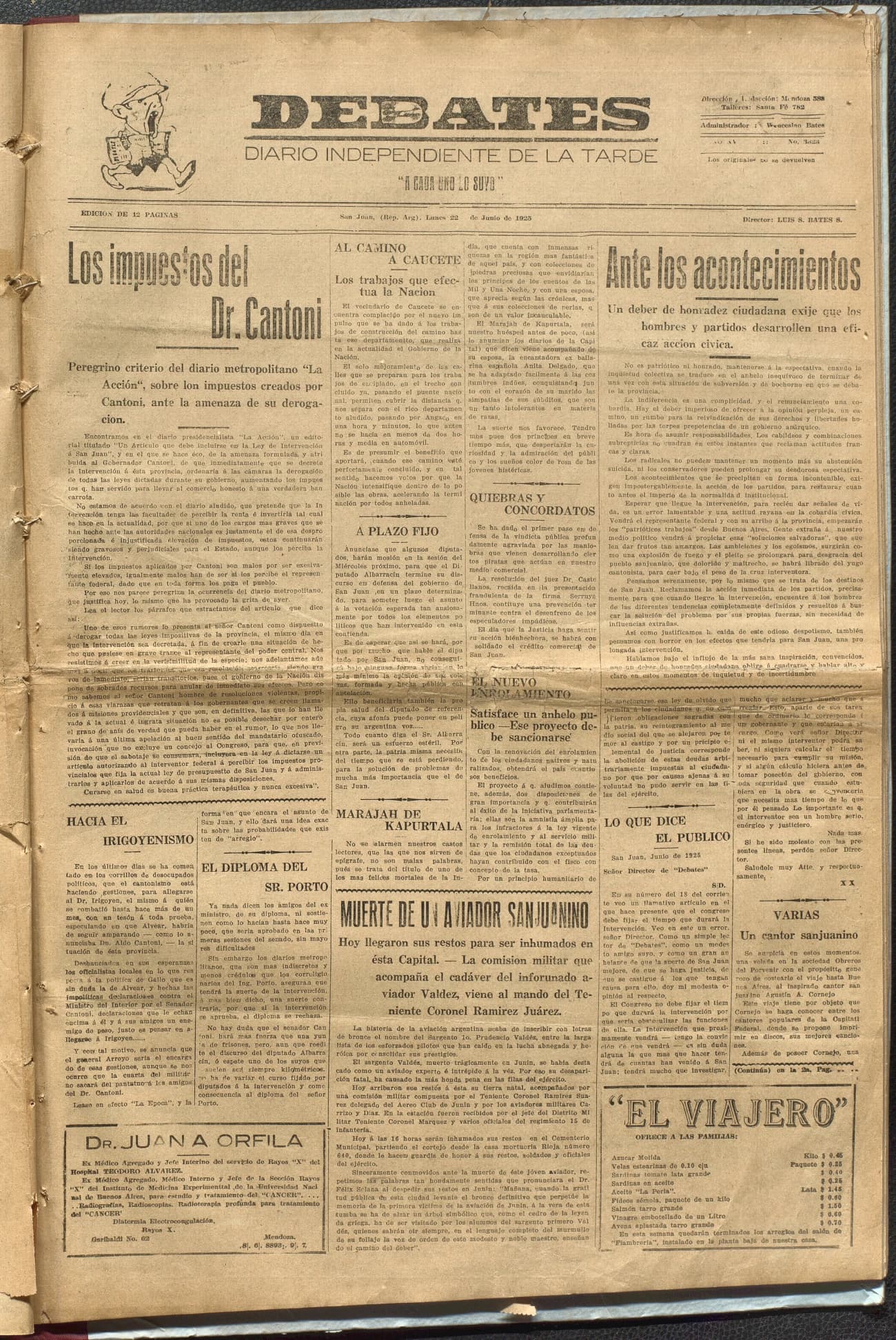 Portada · Diario Debates del 22 de junio de 1925